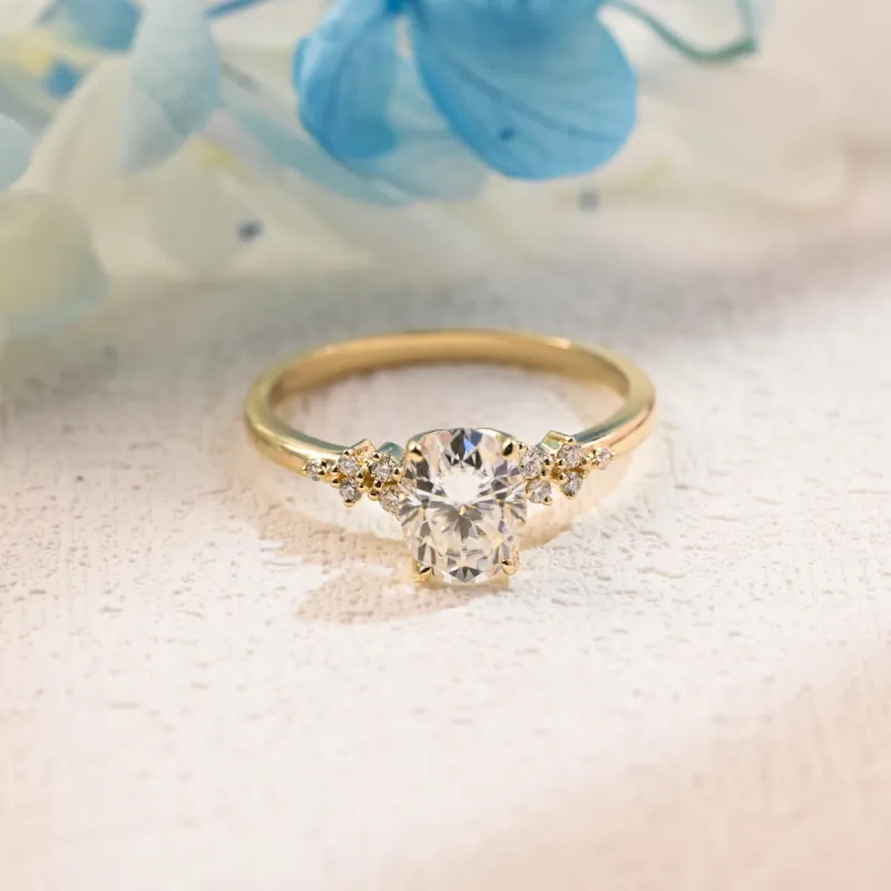 Solid Gold Tulip Basket Cluster Oval Cut Moissanite Engagement Ring sold by Causyou