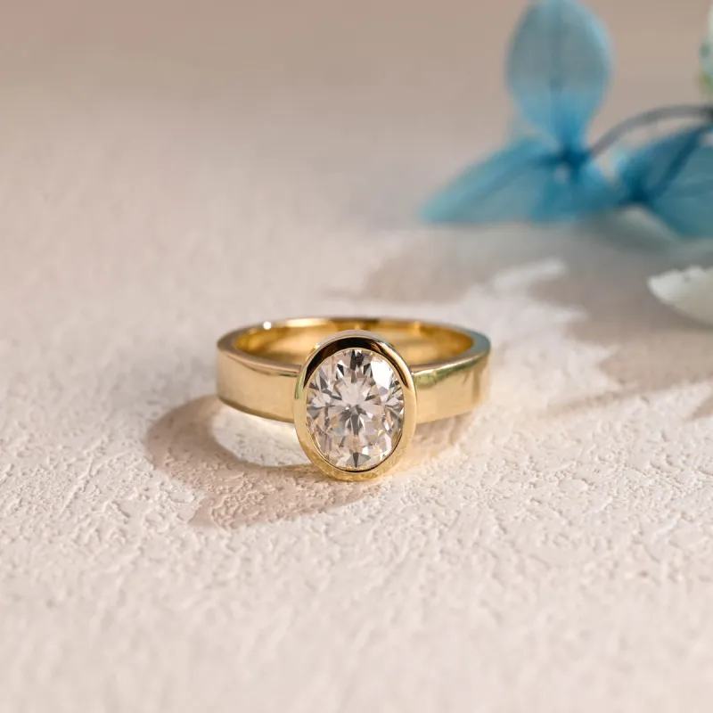 CausYou 4mm Wide Band Bezel Oval Cut Moissanite Engagement Ring, Promise Ring, Proposal Ring, Gift for Woman, Wife sold by Causyou