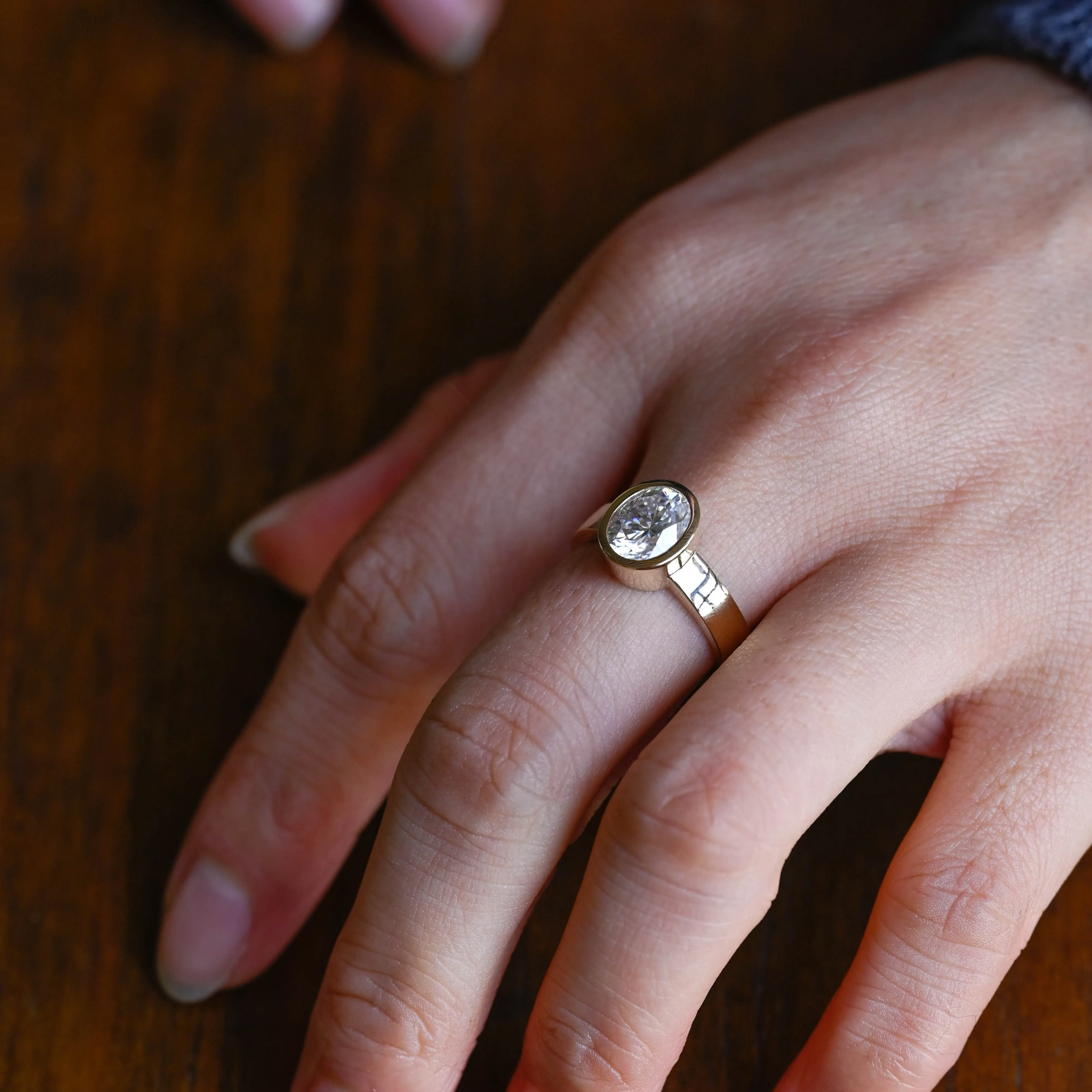 CausYou 4mm Wide Band Bezel Oval Cut Moissanite Engagement Ring, Promise Ring, Proposal Ring, Gift for Woman, Wife sold by Causyou product image thumbnail 3