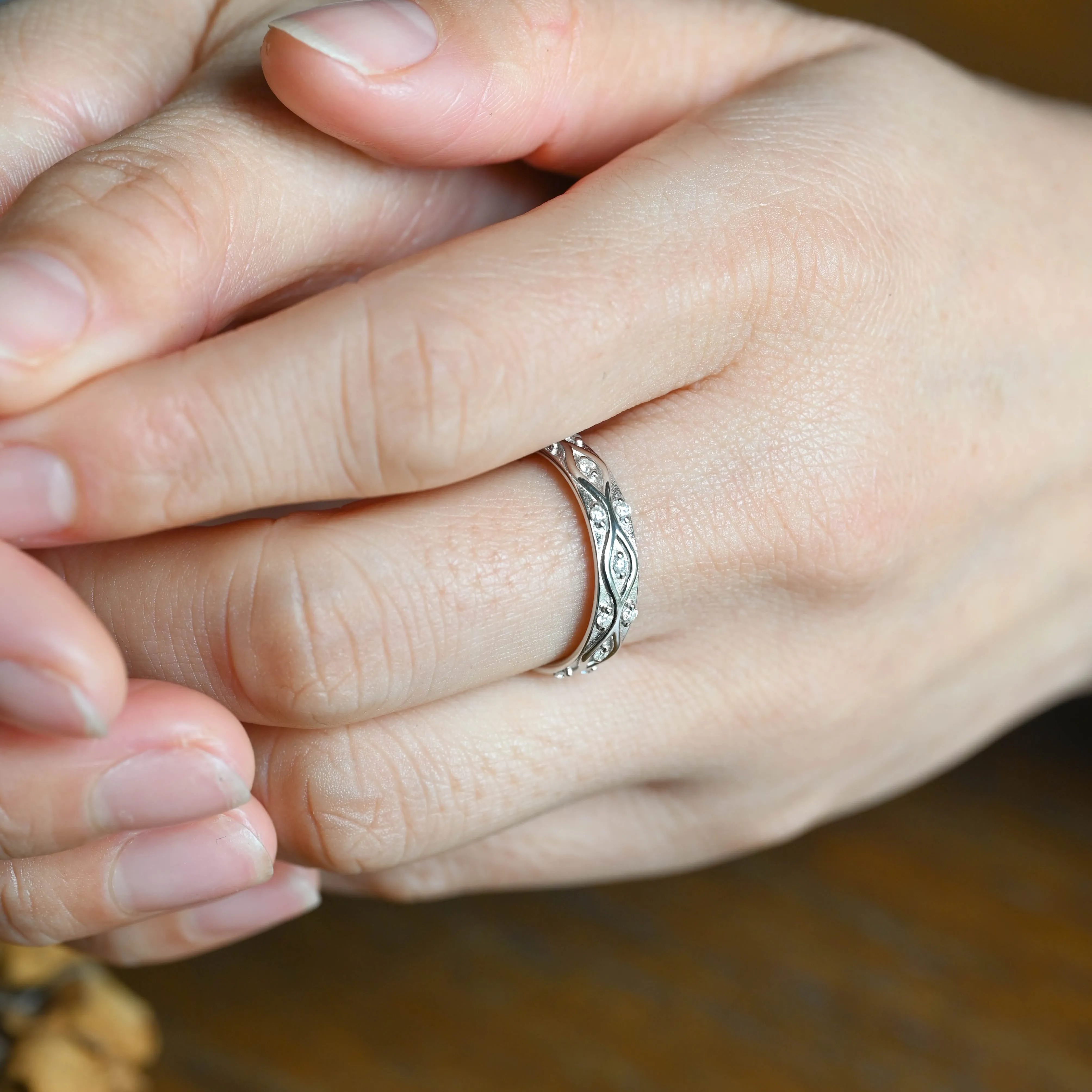 Solid Gold Round Cut Moissanite Wedding Band sold by Causyou product image thumbnail 4