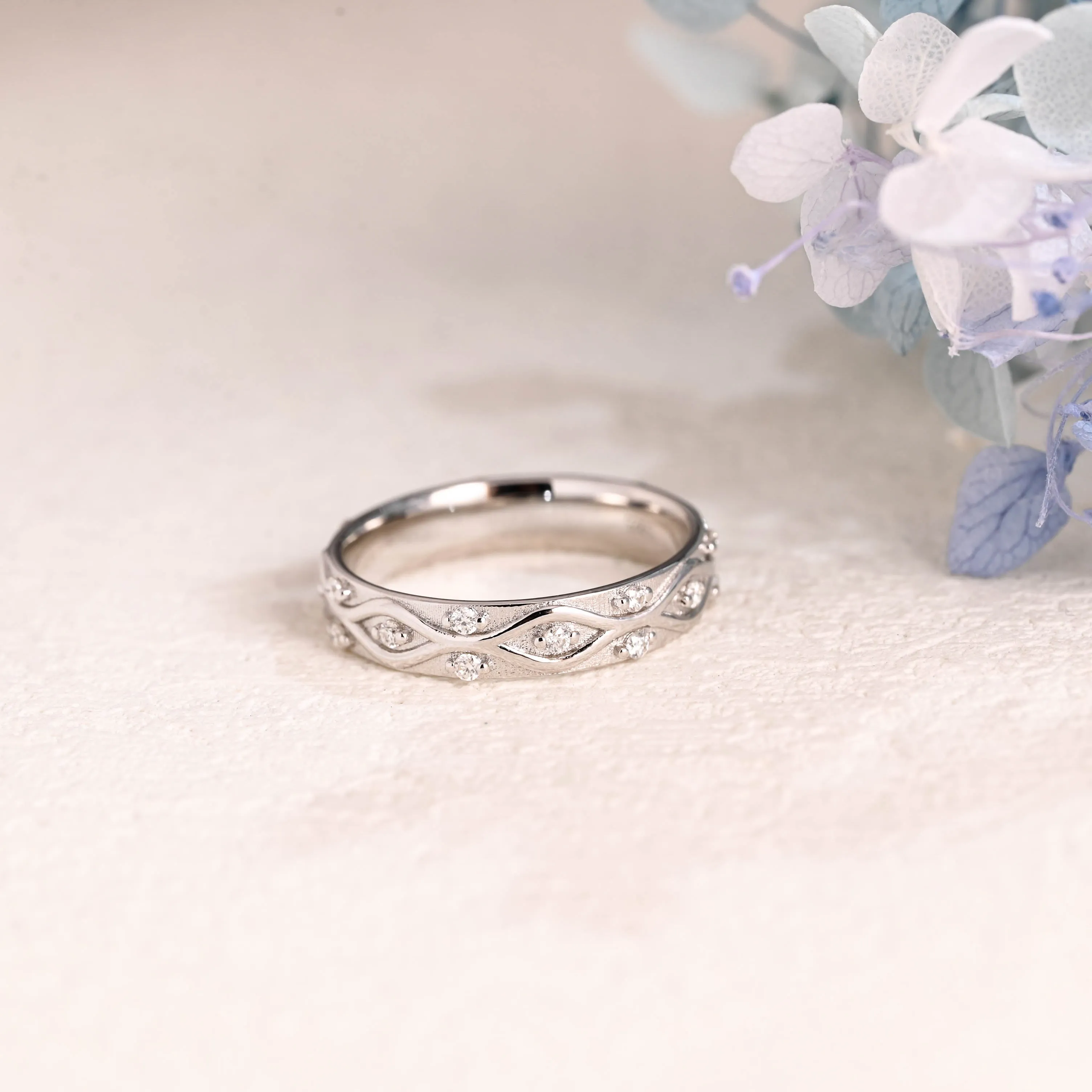 Solid Gold Round Cut Moissanite Wedding Band sold by Causyou