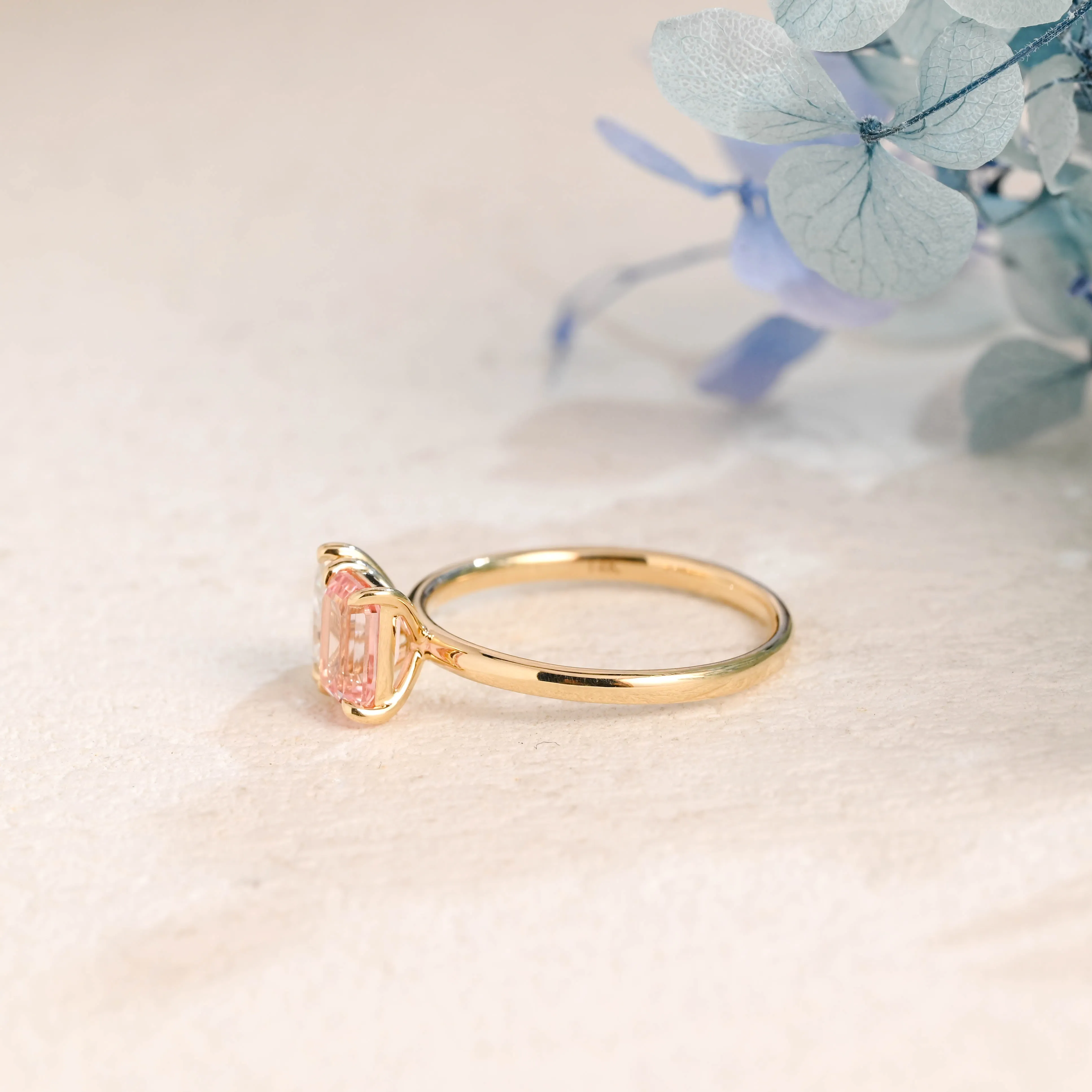 Solid Gold Toi et Moi Pink Emerald Cut Lab Grown Sapphire & Pear Cut Moissanite Engagament Ring sold by Causyou product image thumbnail 5