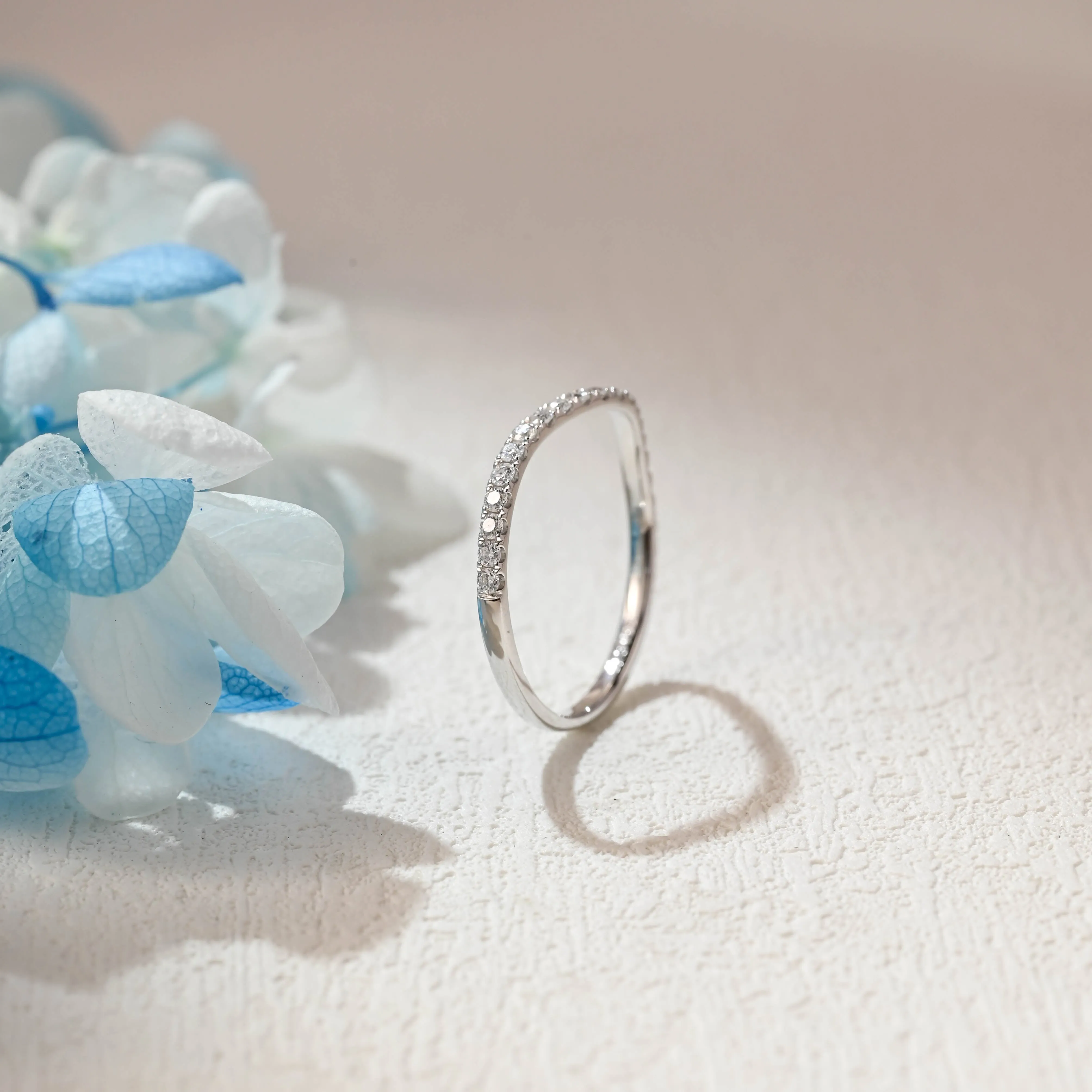 Solid Gold Half Eternity Curved Round Cut Moissanite Wedding Ring sold by Causyou product image thumbnail 5