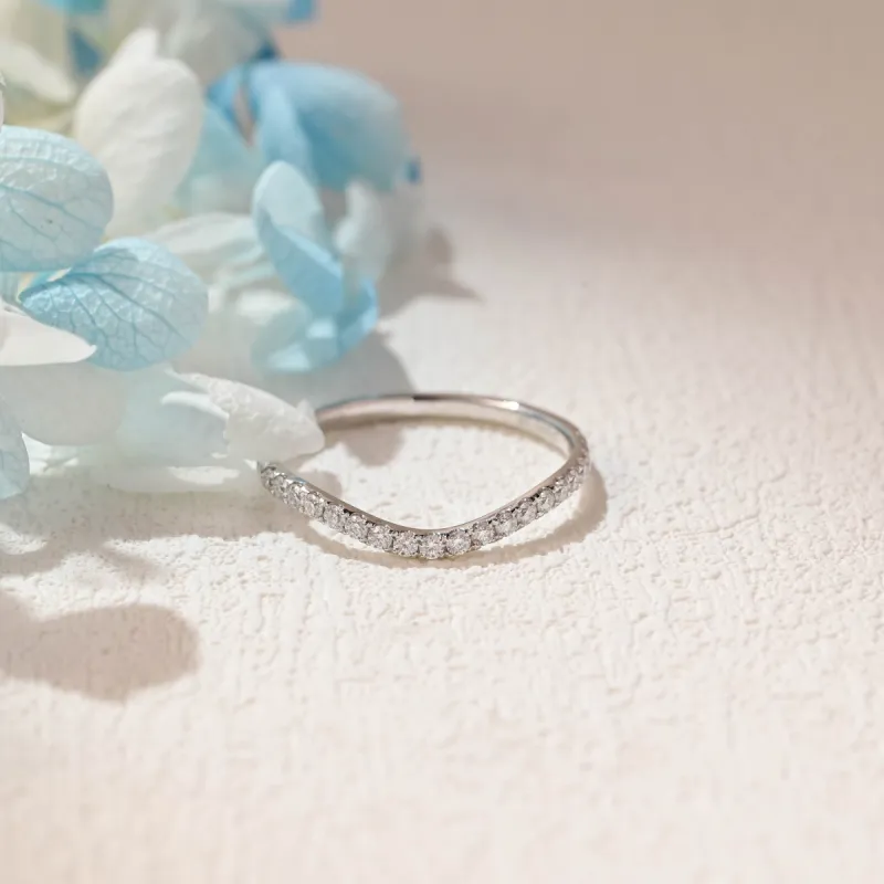 Solid Gold Half Eternity Curved Round Cut Moissanite Wedding Ring sold by Causyou