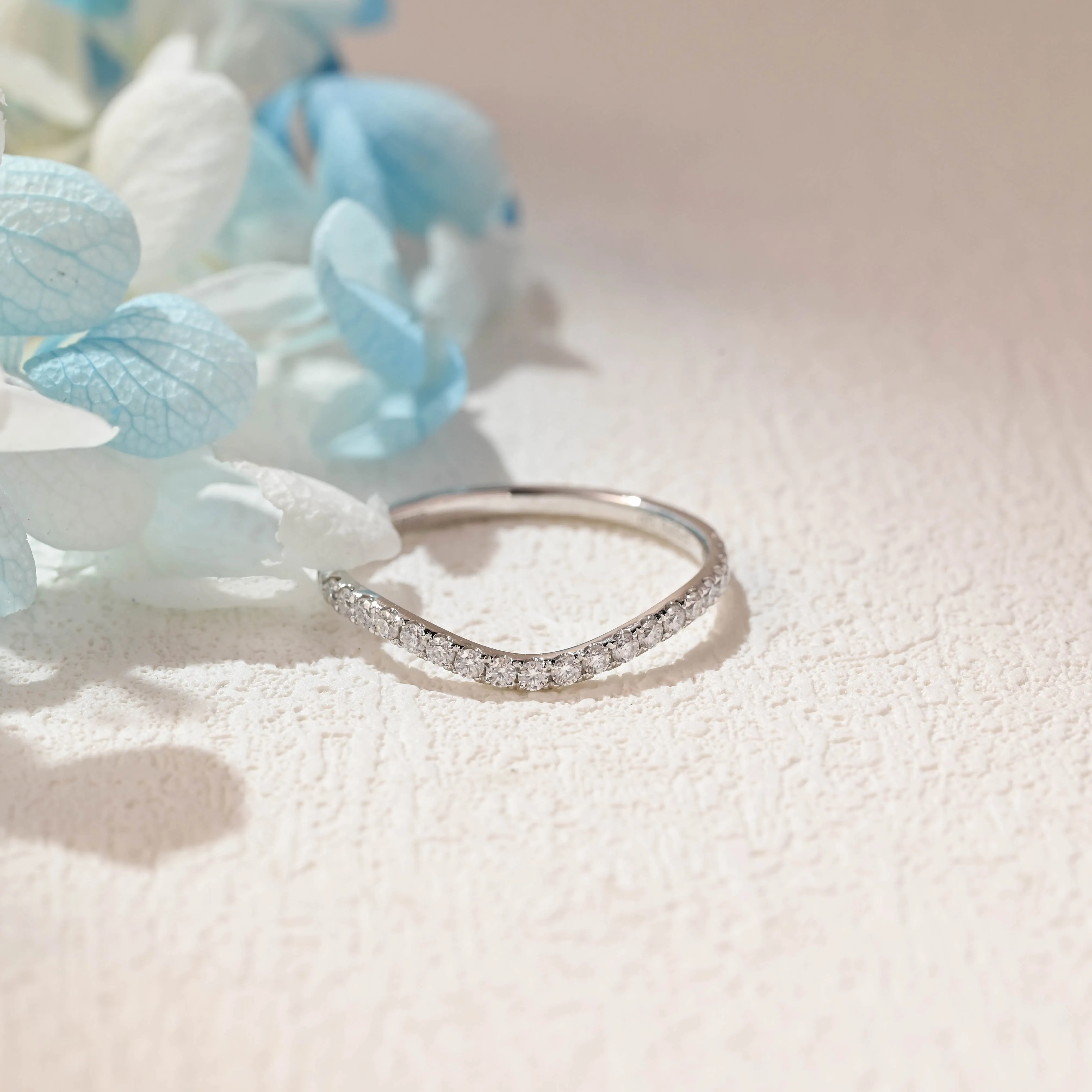 Solid Gold Half Eternity Curved Round Cut Moissanite Wedding Ring sold by Causyou