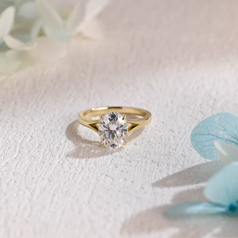 Solid Gold Split Shank Solitaire Oval Cut Moissanite Engagement Ring sold by Causyou