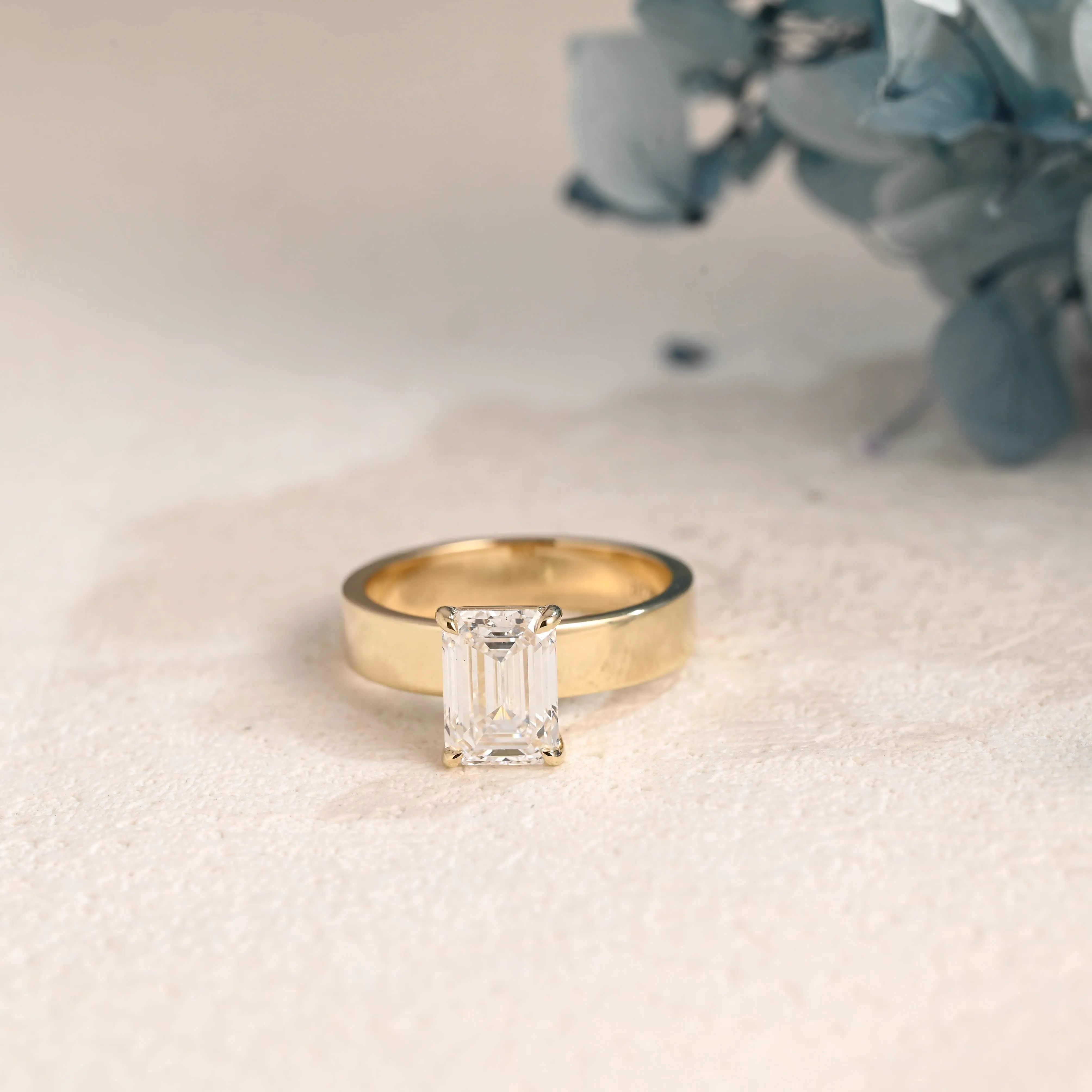 Solid Gold 4mm Width Emerald Cut Moissanite Engagement Ring sold by Causyou