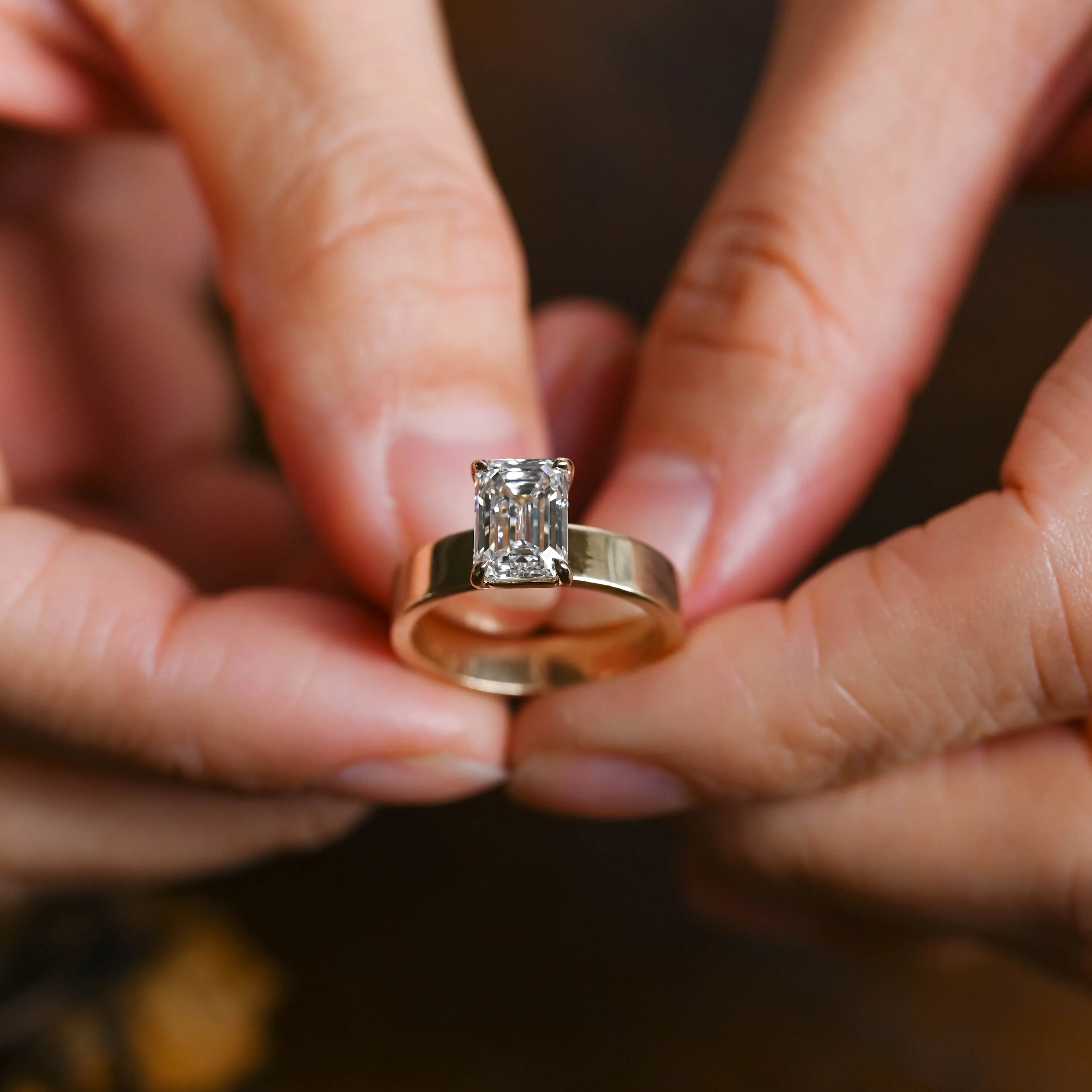 Solid Gold 4mm Width Emerald Cut Moissanite Engagement Ring sold by Causyou product image thumbnail 3