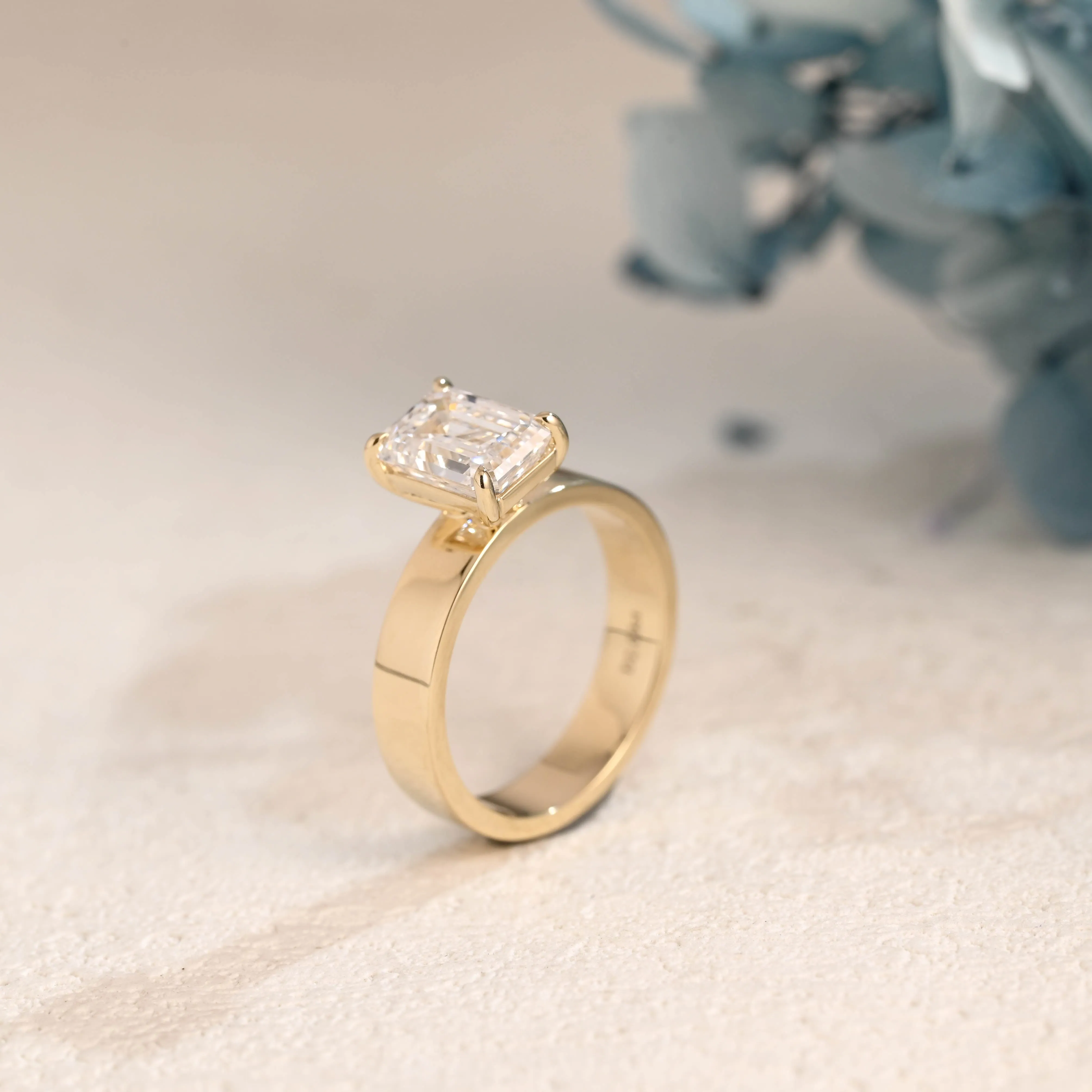 Solid Gold 4mm Width Emerald Cut Moissanite Engagement Ring sold by Causyou product image thumbnail 5