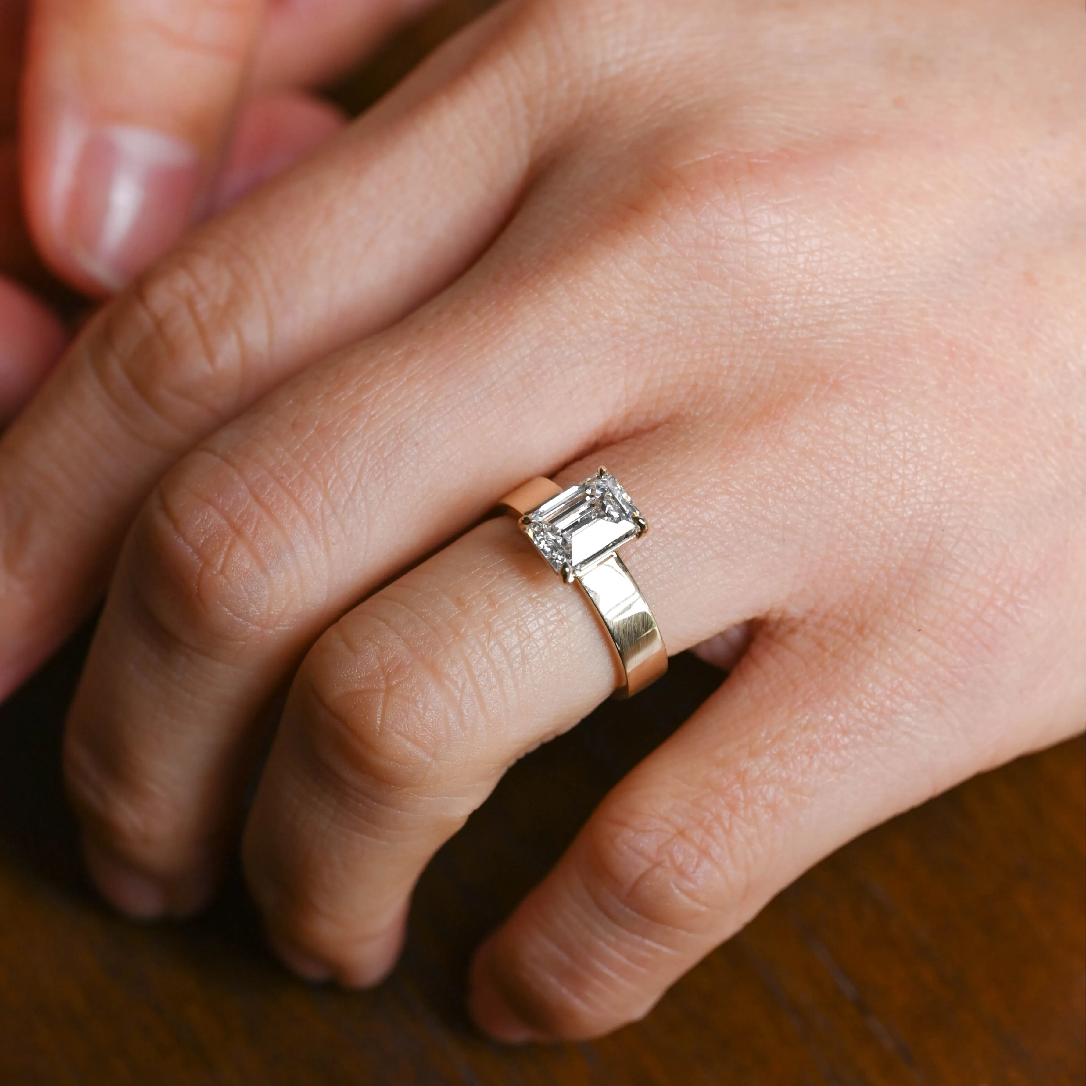 Solid Gold 4mm Width Emerald Cut Moissanite Engagement Ring sold by Causyou product image thumbnail 2