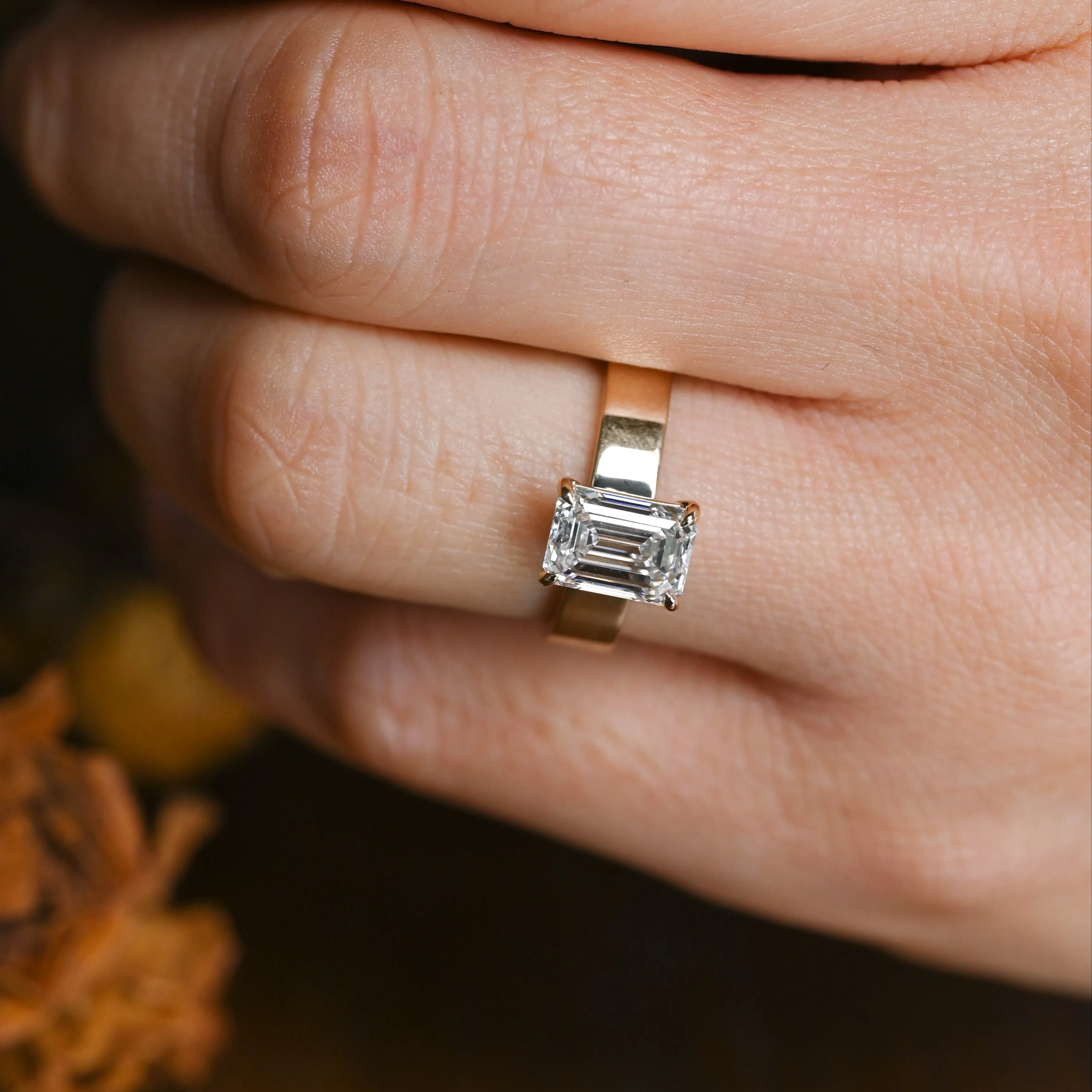 Solid Gold 4mm Width Emerald Cut Moissanite Engagement Ring sold by Causyou product image thumbnail 4