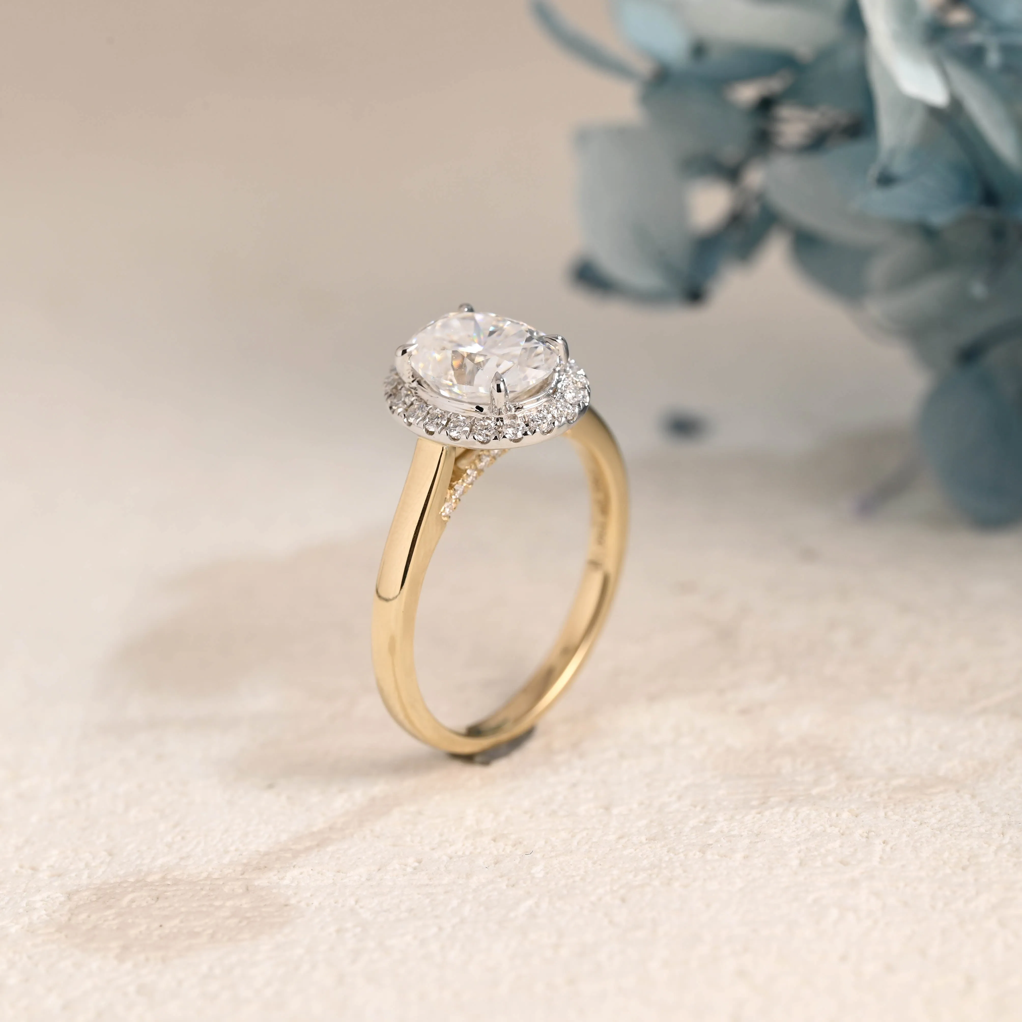 Solid Gold 2.5mm Width Halo Oval Cut Moissanite Engagement Ring sold by Causyou product image thumbnail 5