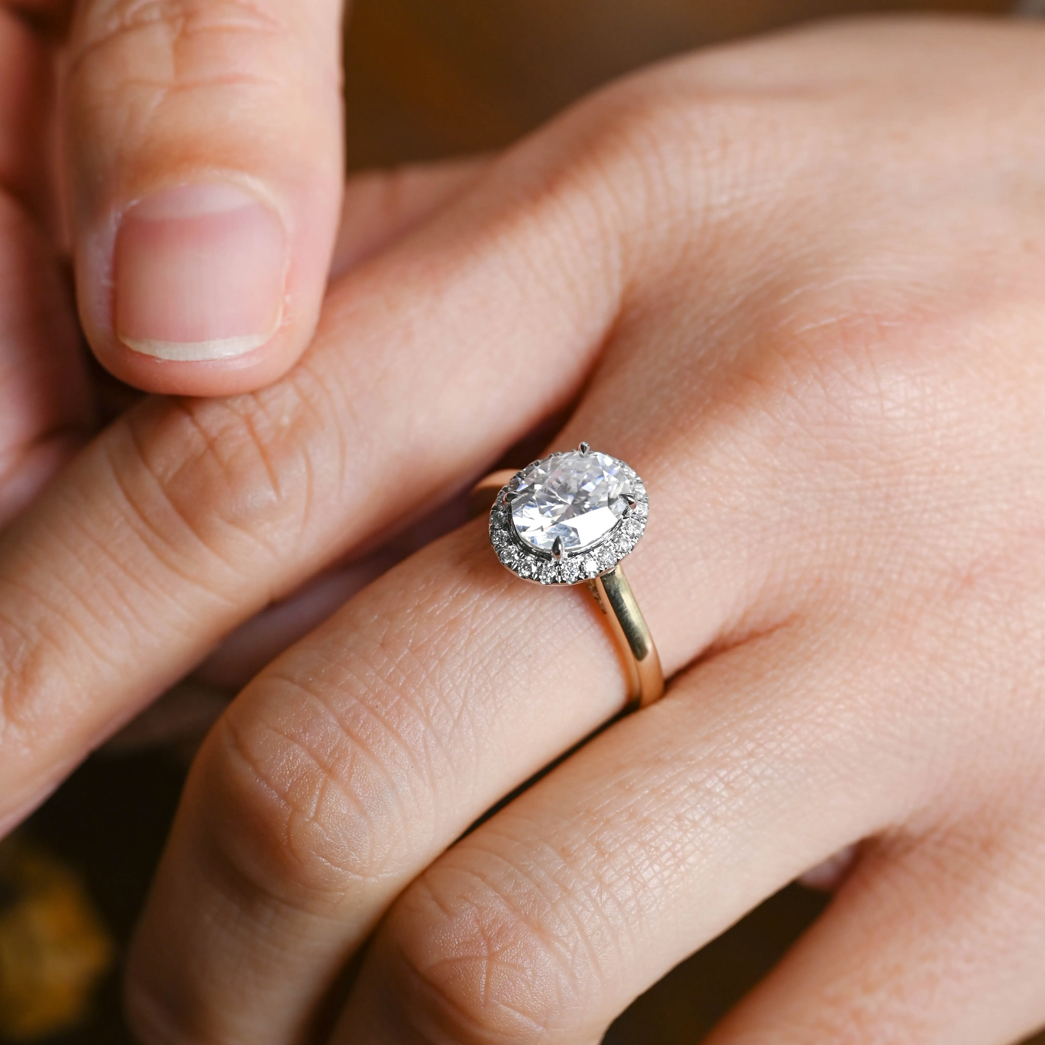 Solid Gold 2.5mm Width Halo Oval Cut Moissanite Engagement Ring sold by Causyou product image thumbnail 2