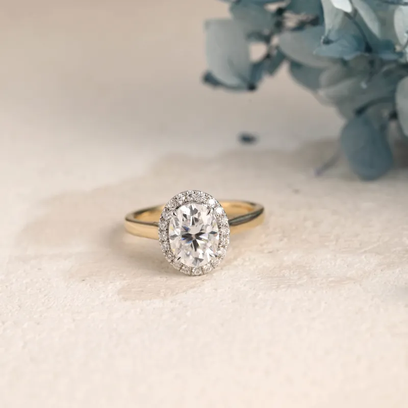 Solid Gold 2.5mm Width Halo Oval Cut Moissanite Engagement Ring sold by Causyou