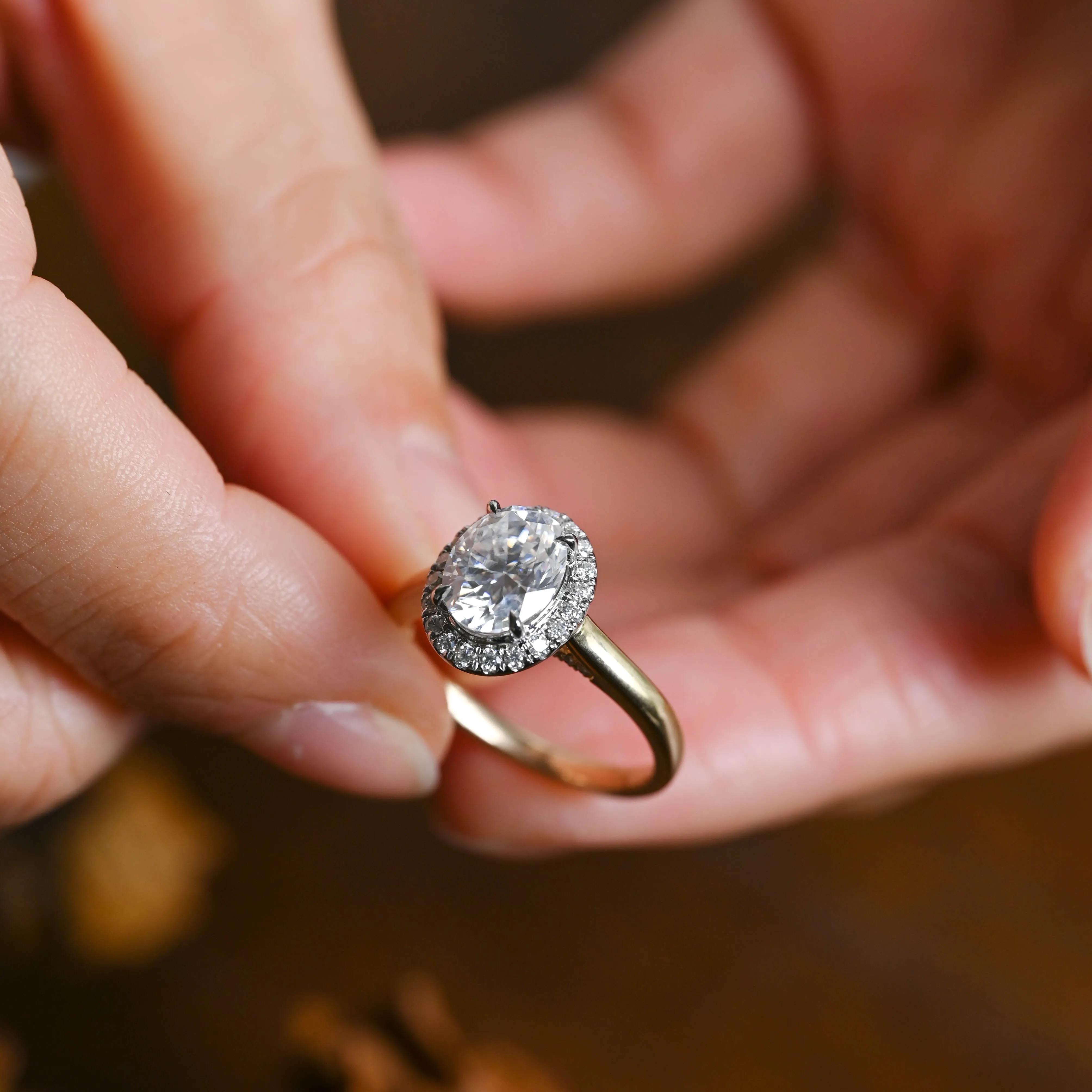 Solid Gold 2.5mm Width Halo Oval Cut Moissanite Engagement Ring sold by Causyou product image thumbnail 4