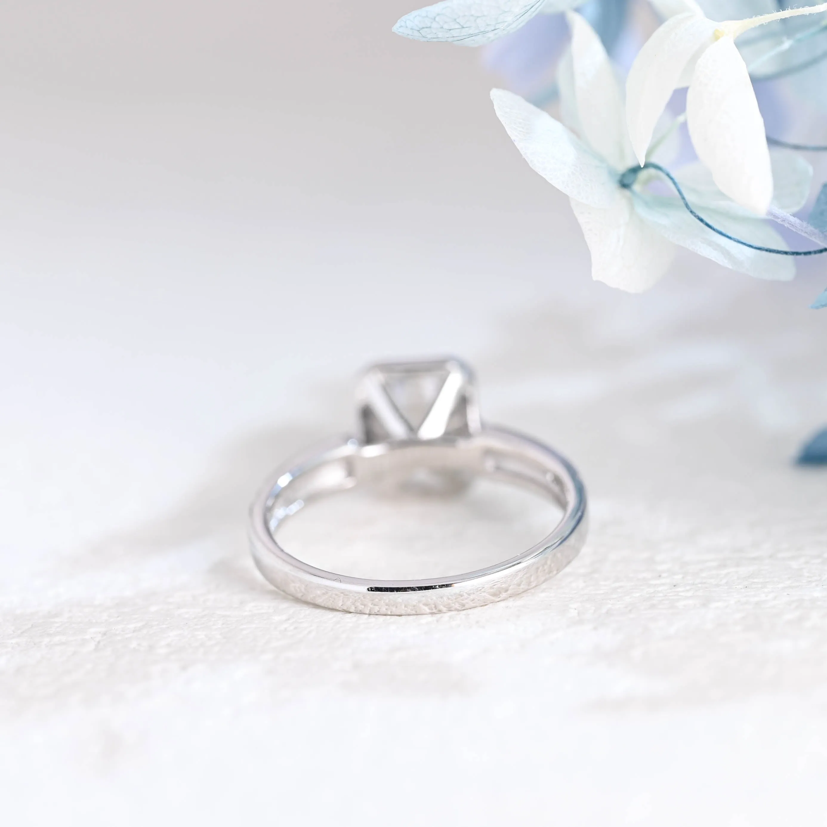 Solid Gold Bezel Half Eternity Emerald Cut Moissanite Engagement Ring sold by Causyou product image thumbnail 5