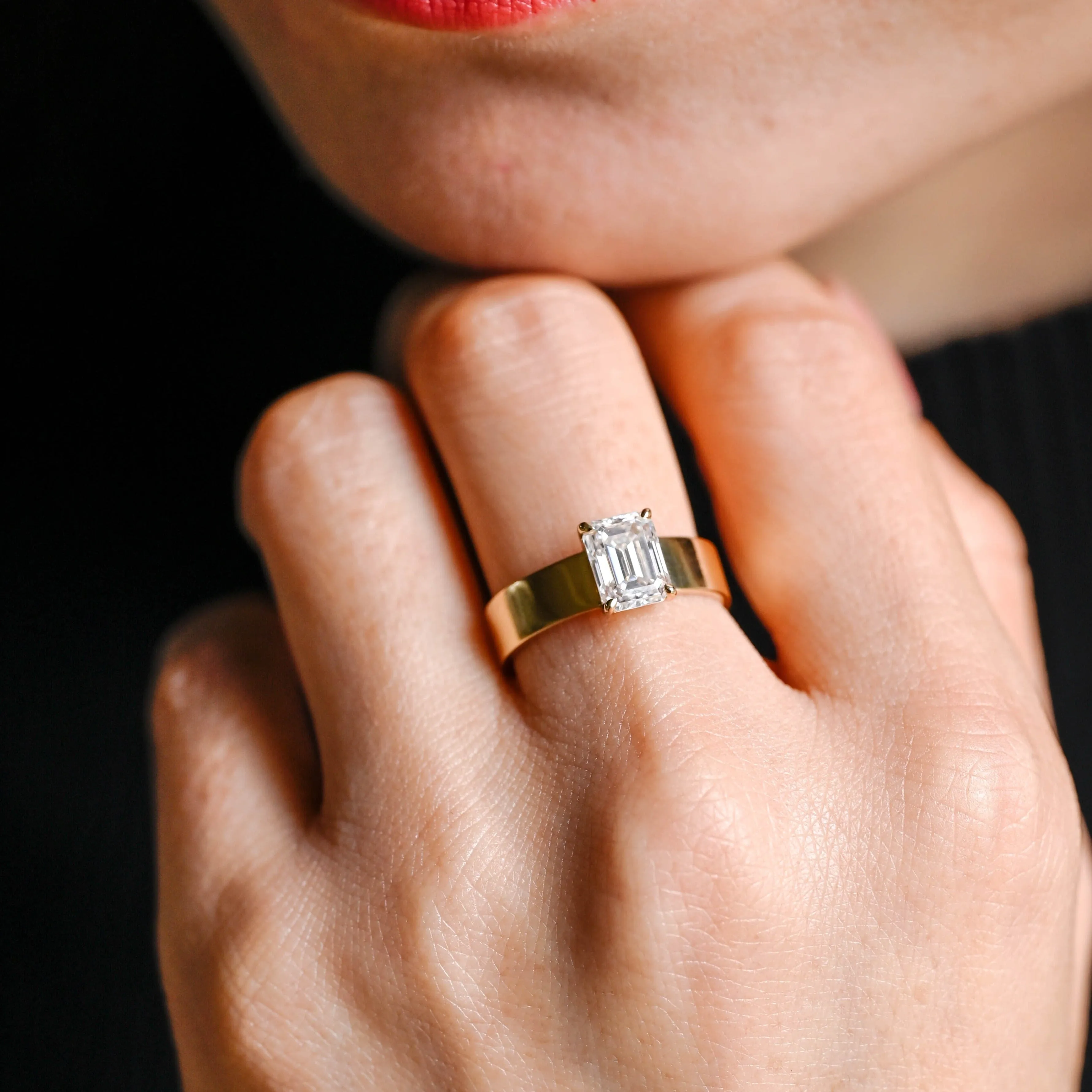 Solid Gold 5mm Width Emerald Cut Moissanite Engagement Ring sold by Causyou product image thumbnail 2