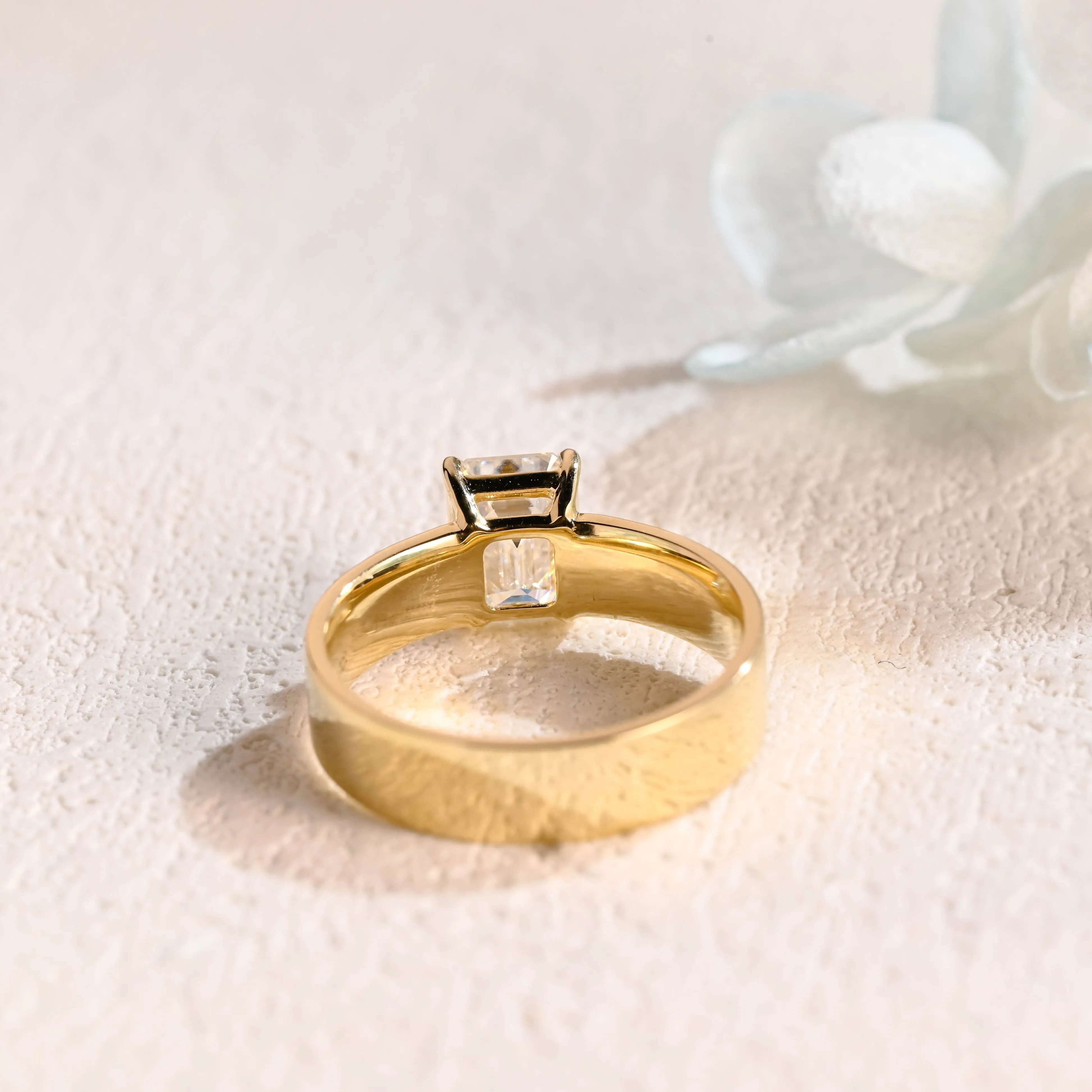 Solid Gold 5mm Width Emerald Cut Moissanite Engagement Ring sold by Causyou product image thumbnail 5