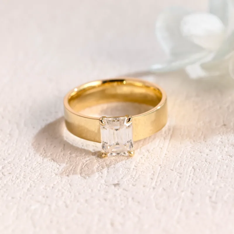 Solid Gold 5mm Width Emerald Cut Moissanite Engagement Ring sold by Causyou