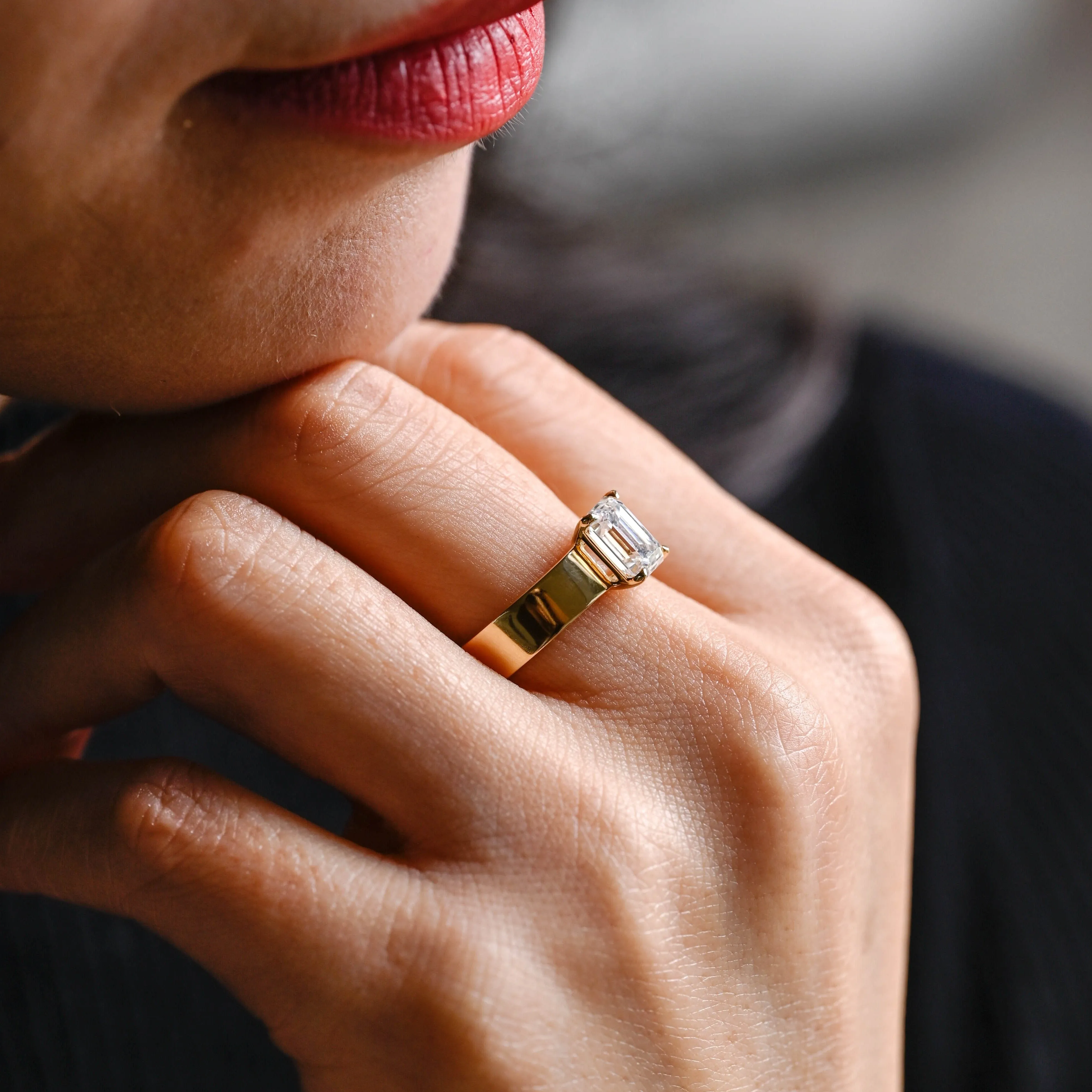 Solid Gold 5mm Width Emerald Cut Moissanite Engagement Ring sold by Causyou product image thumbnail 3