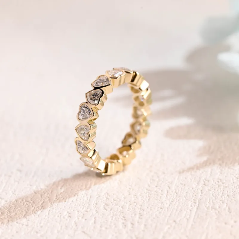 CausYou Solid Gold Heart Cut Moissanite Wedding Band, Full Eternity Wedding Band sold by Causyou