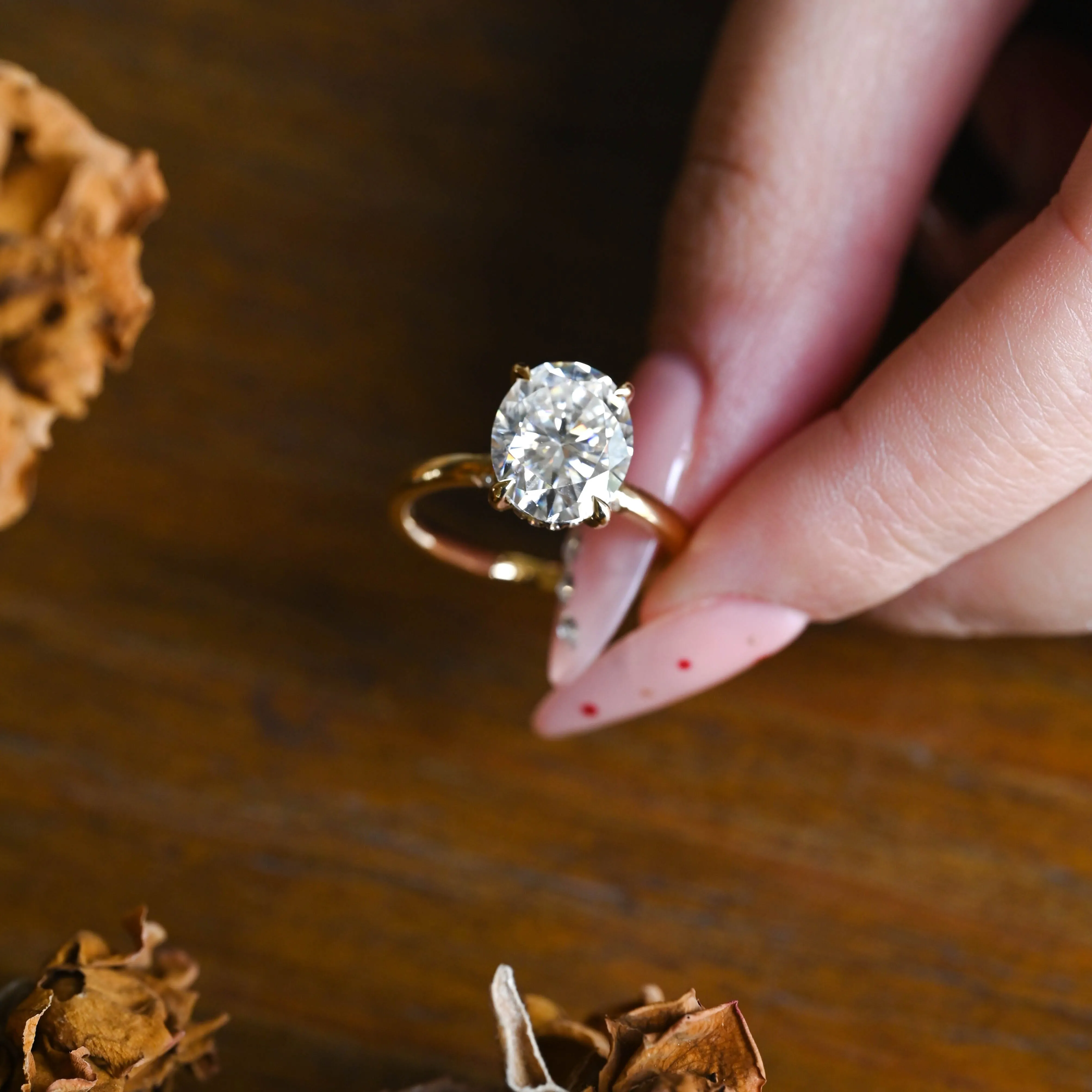 Solid Gold Hidden Halo Oval Cut Moissanite Engagement Ring sold by Causyou product image thumbnail 4