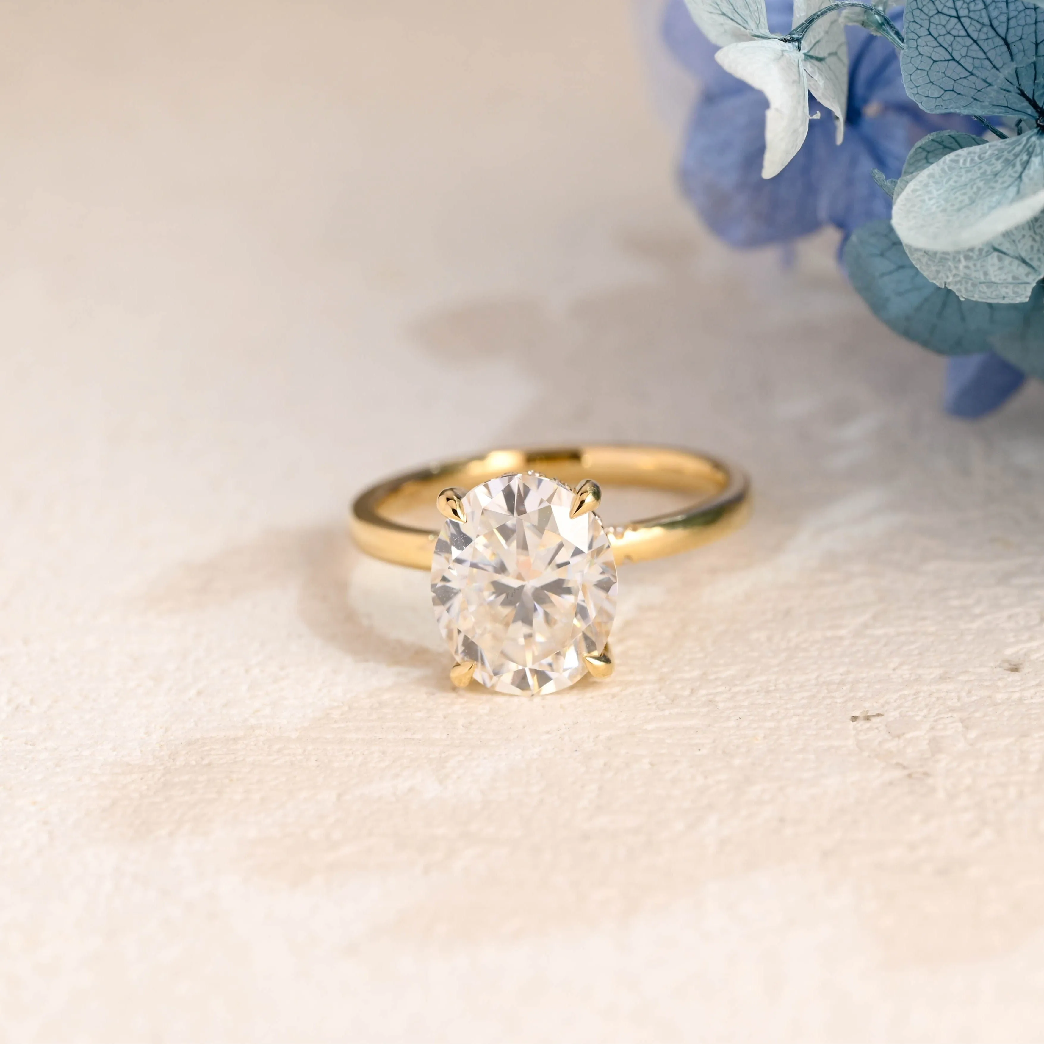 Solid Gold Hidden Halo Oval Cut Moissanite Engagement Ring sold by Causyou