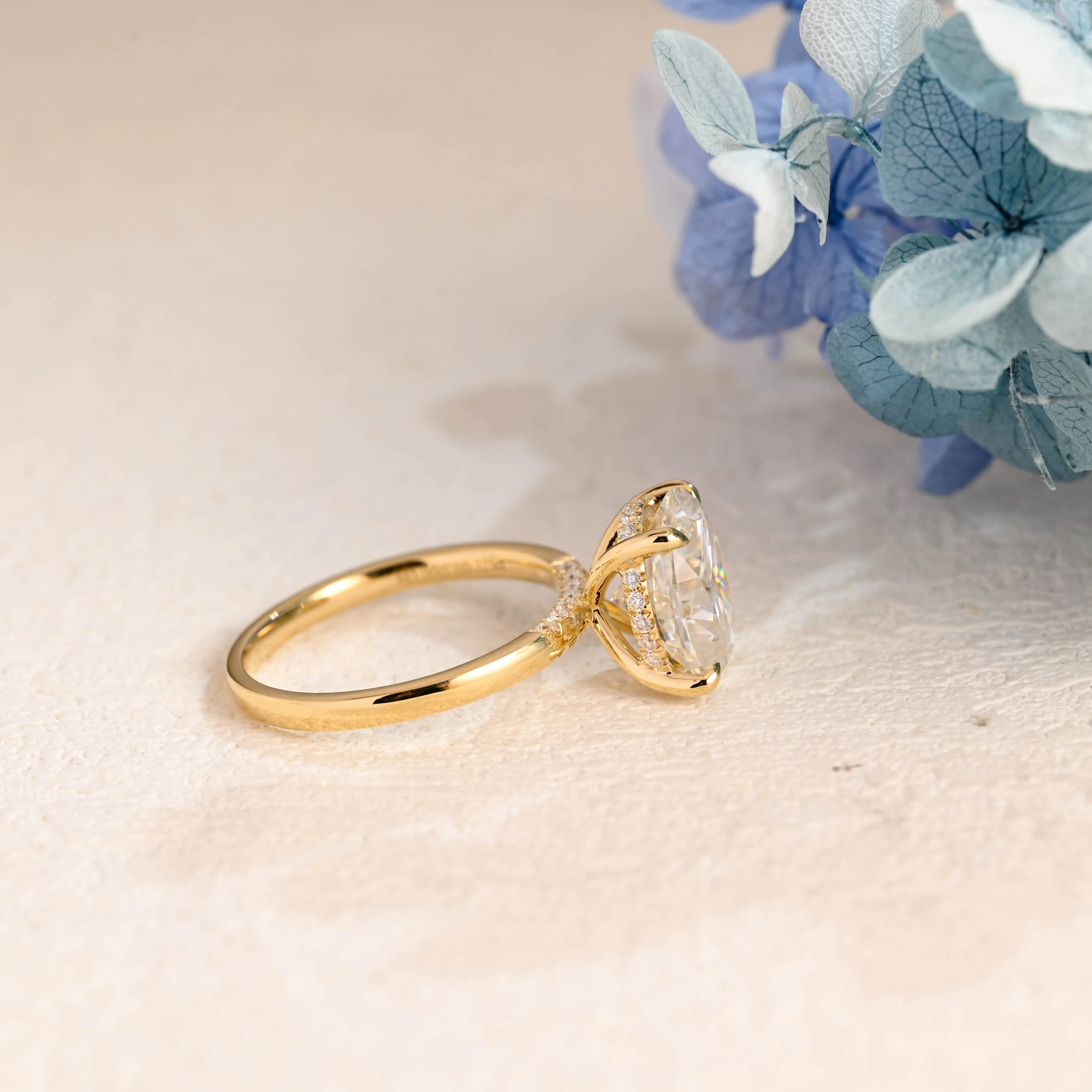 Solid Gold Hidden Halo Oval Cut Moissanite Engagement Ring sold by Causyou product image thumbnail 5