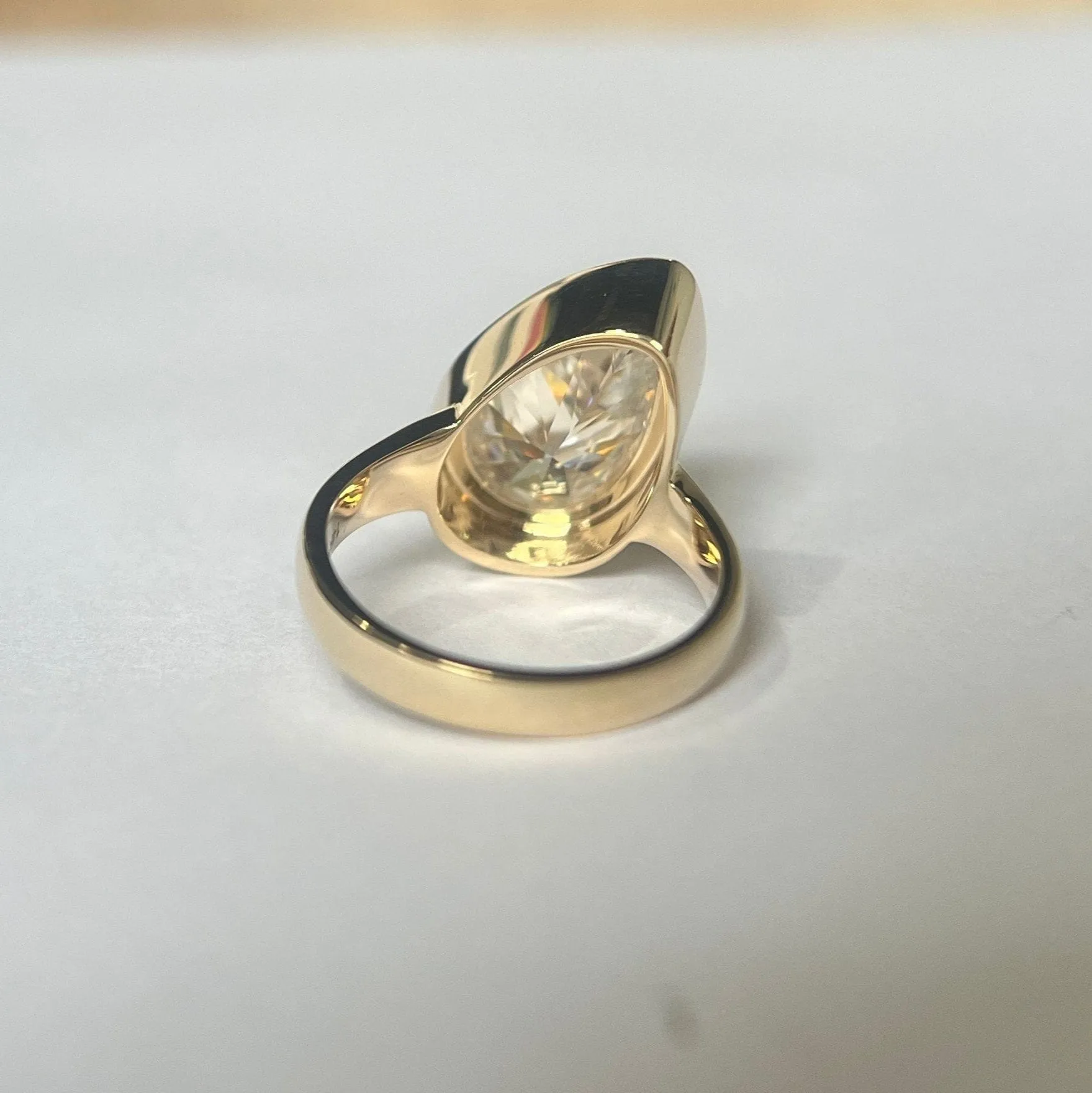 Solid Gold Solitaire Hammered Pear Cut Moissanite Engagement Ring sold by Causyou product image thumbnail 3