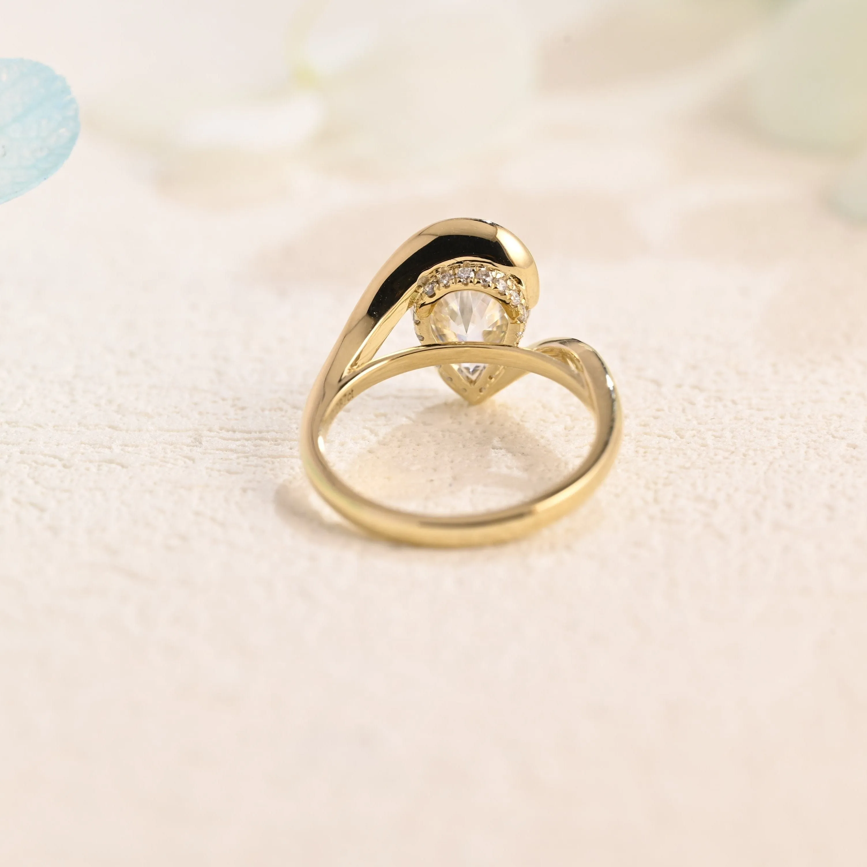 Solid Gold Bypass Hidden Halo Pear Cut Moissanite Engagement Ring sold by Causyou product image thumbnail 3