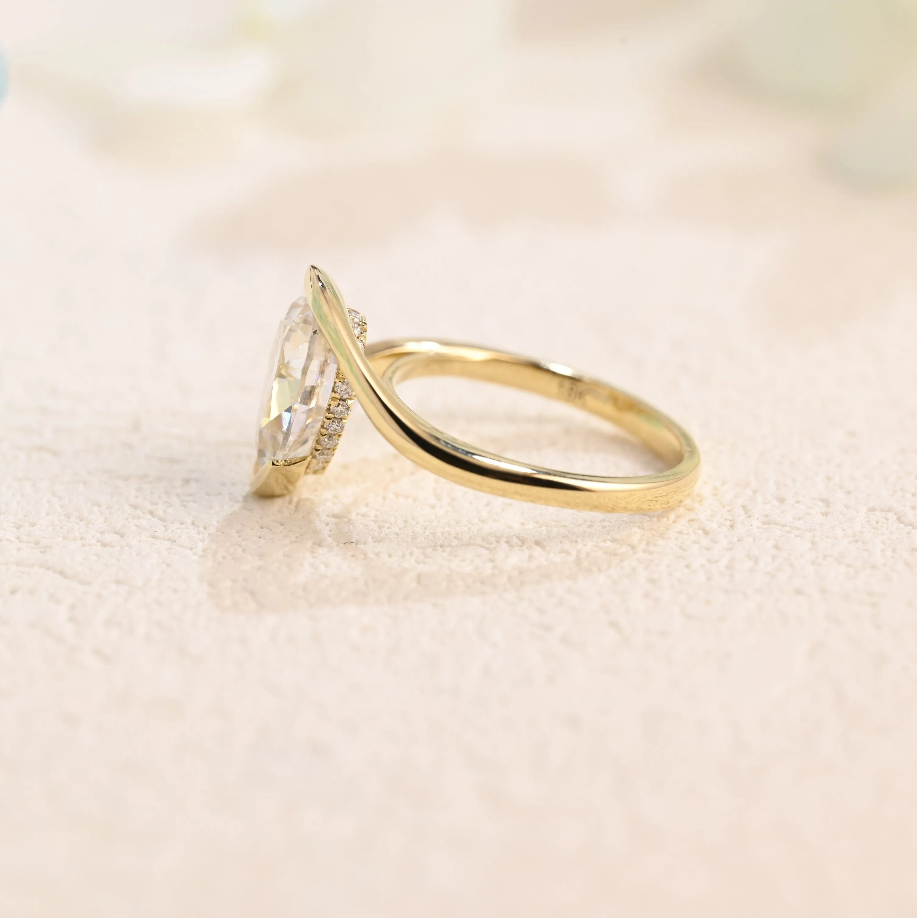 Solid Gold Bypass Hidden Halo Pear Cut Moissanite Engagement Ring sold by Causyou product image thumbnail 2