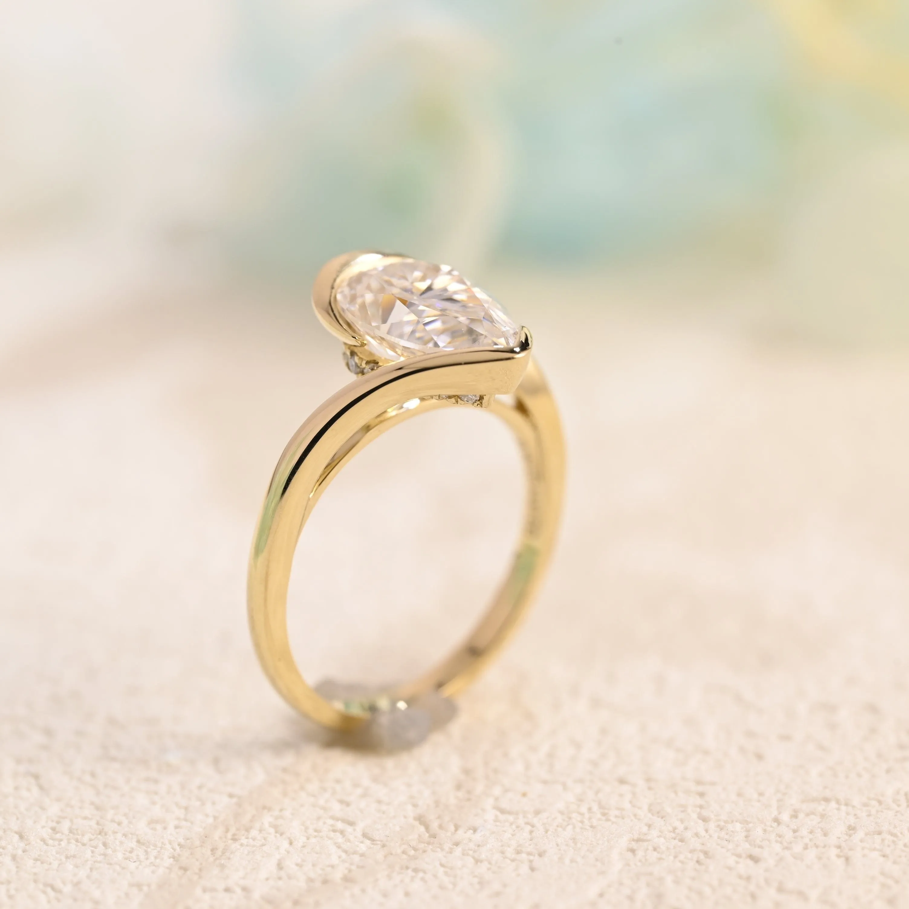 Solid Gold Bypass Hidden Halo Pear Cut Moissanite Engagement Ring sold by Causyou product image thumbnail 5