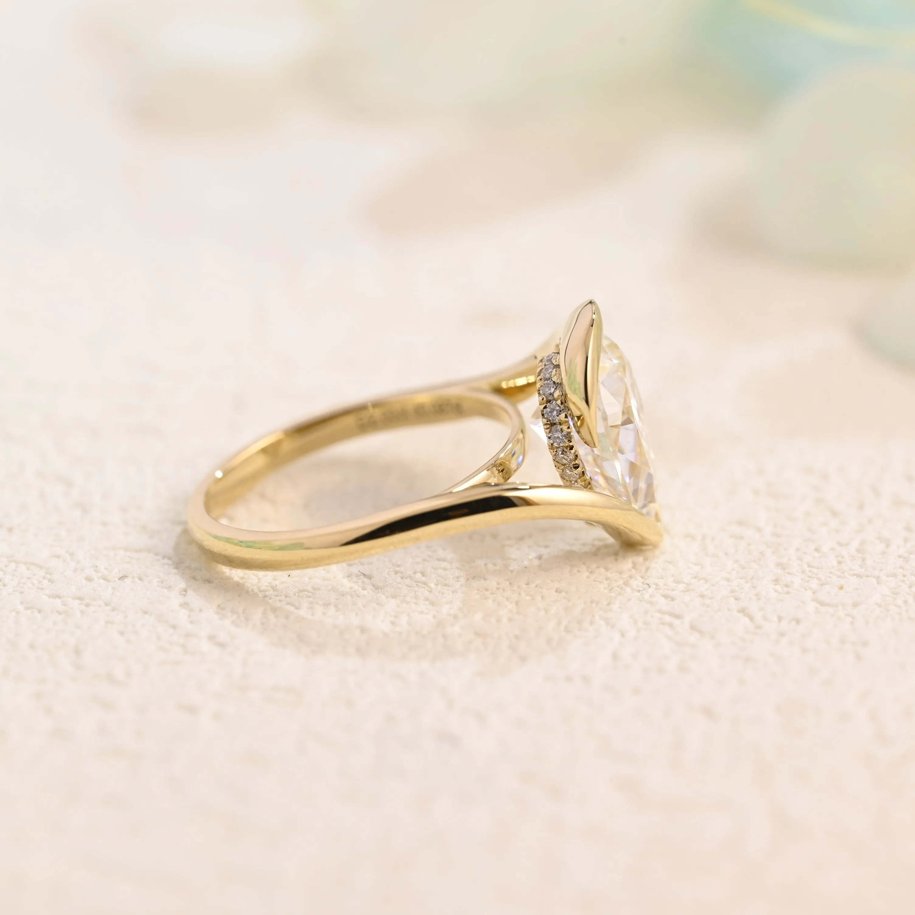 Solid Gold Bypass Hidden Halo Pear Cut Moissanite Engagement Ring sold by Causyou product image thumbnail 4