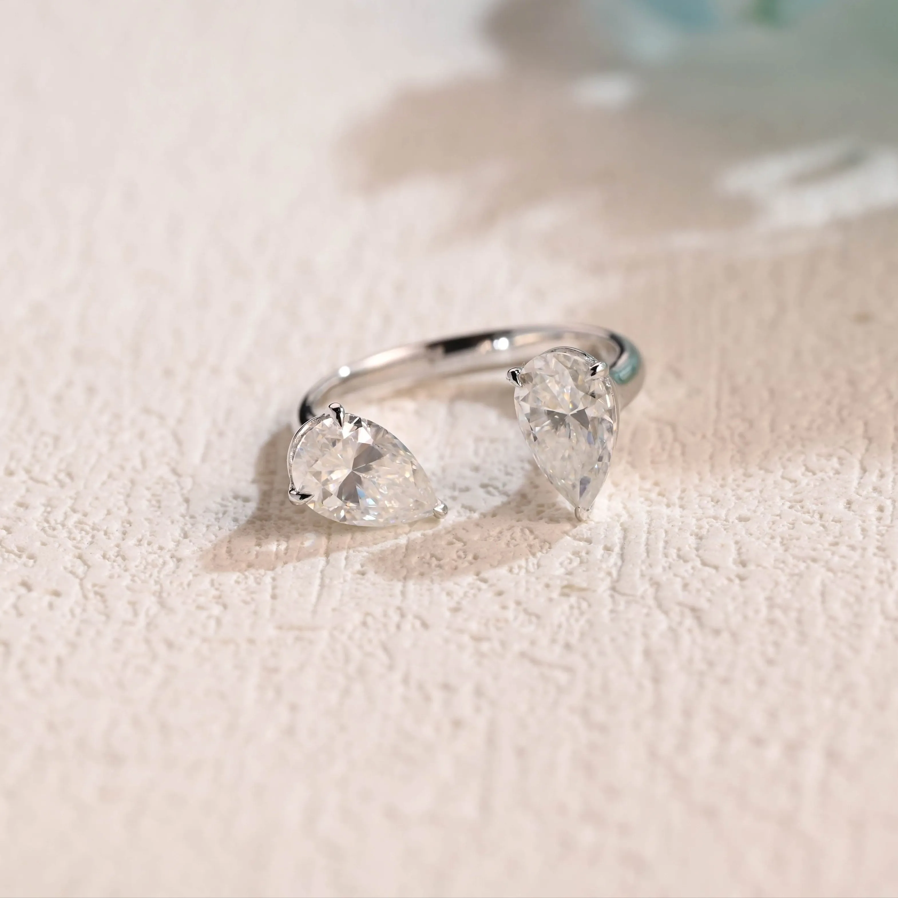 Open Cuff Pear-Cut Moissanite Ring, Minimalist Toi et Moi Duo Stone Ring sold by Causyou