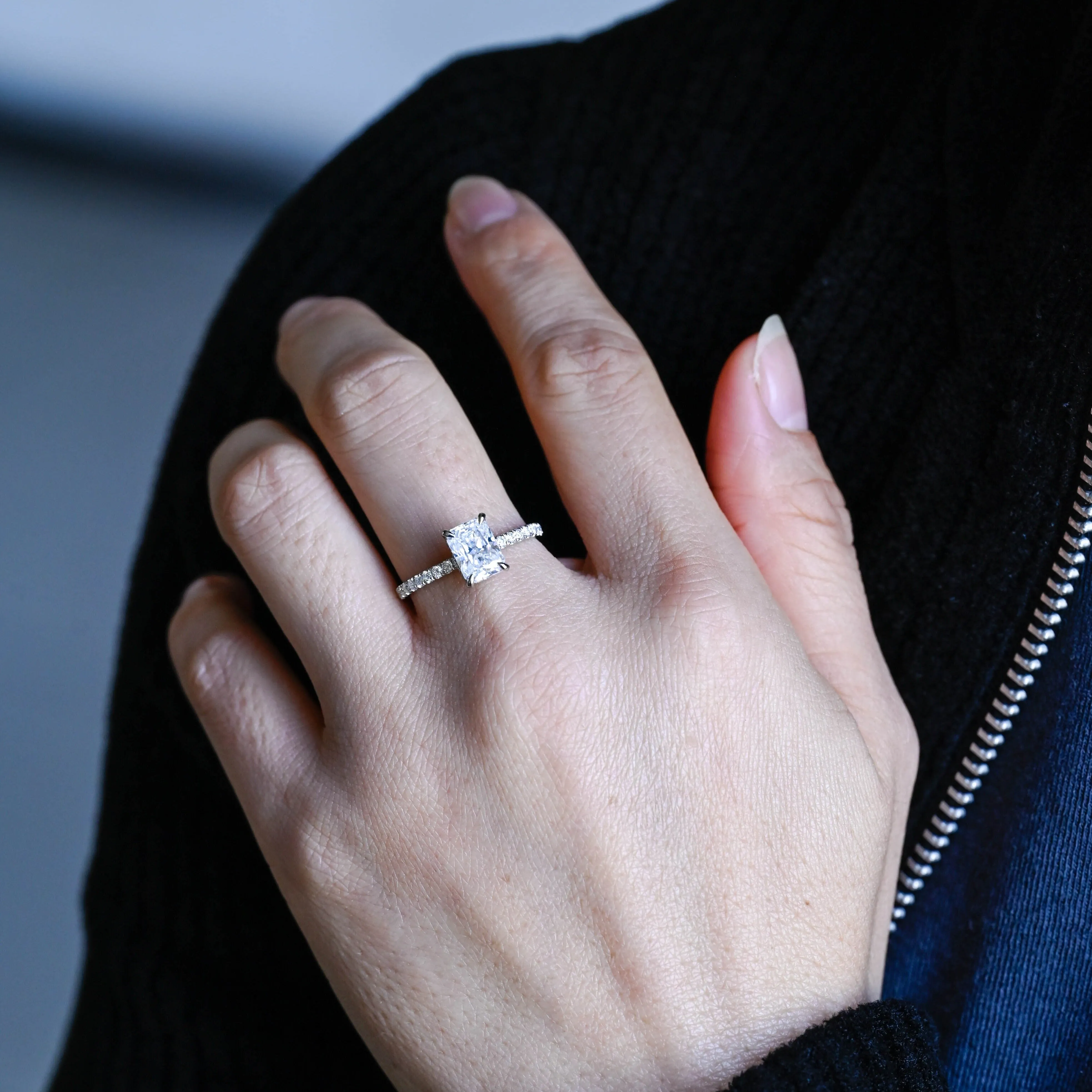 Solid Gold Hidden Halo Radiant Cut Moissanite Engagement Ring sold by Causyou product image thumbnail 2