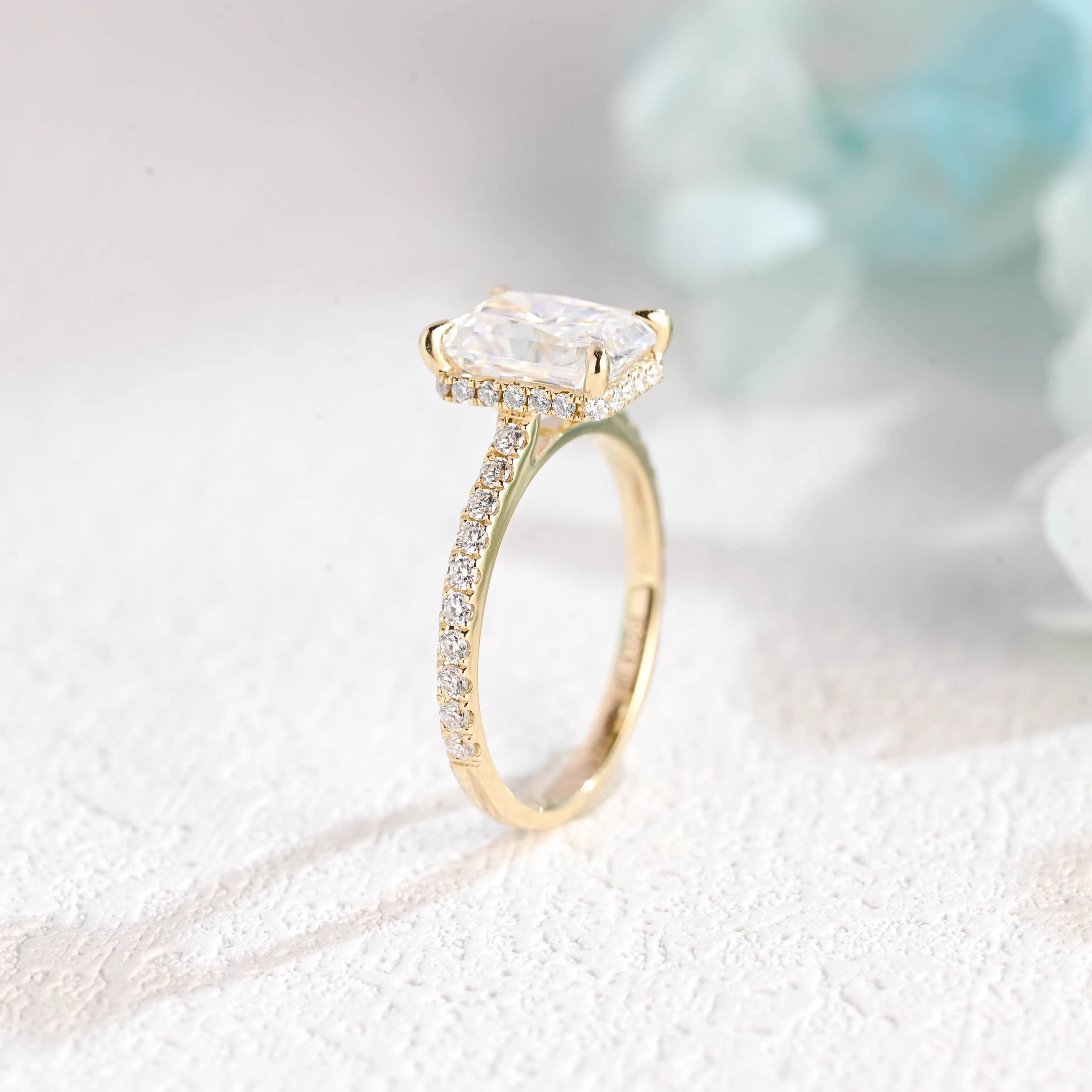 Solid Gold Hidden Halo Radiant Cut Moissanite Engagement Ring sold by Causyou product image thumbnail 5