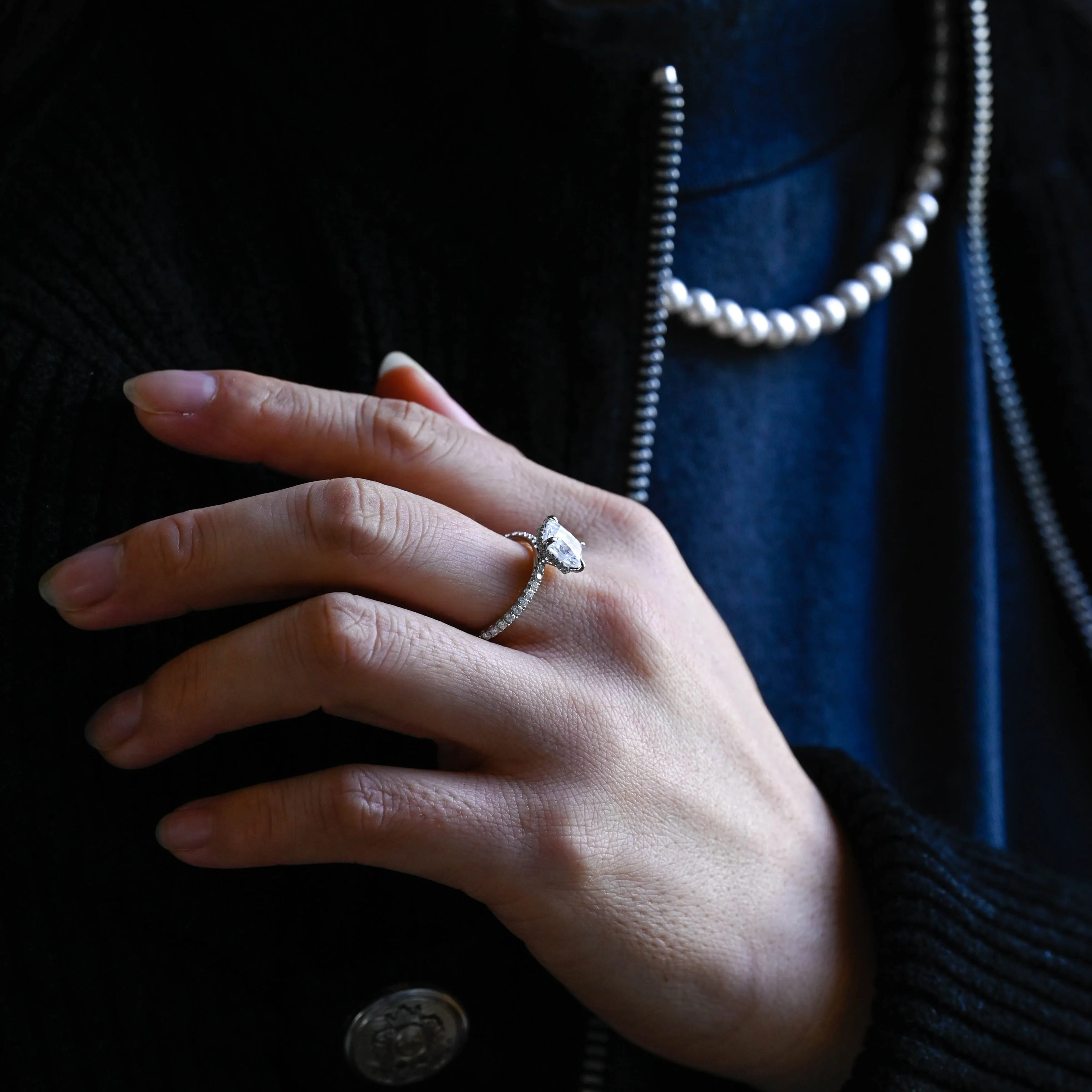 Solid Gold Hidden Halo Radiant Cut Moissanite Engagement Ring sold by Causyou product image thumbnail 3