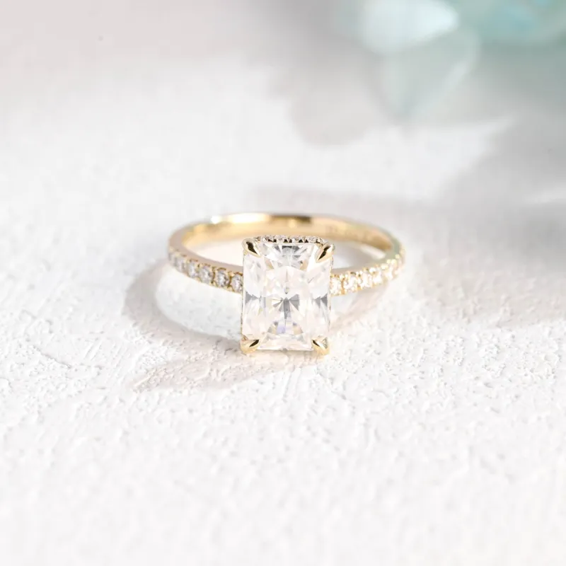 Solid Gold Hidden Halo Radiant Cut Moissanite Engagement Ring sold by Causyou