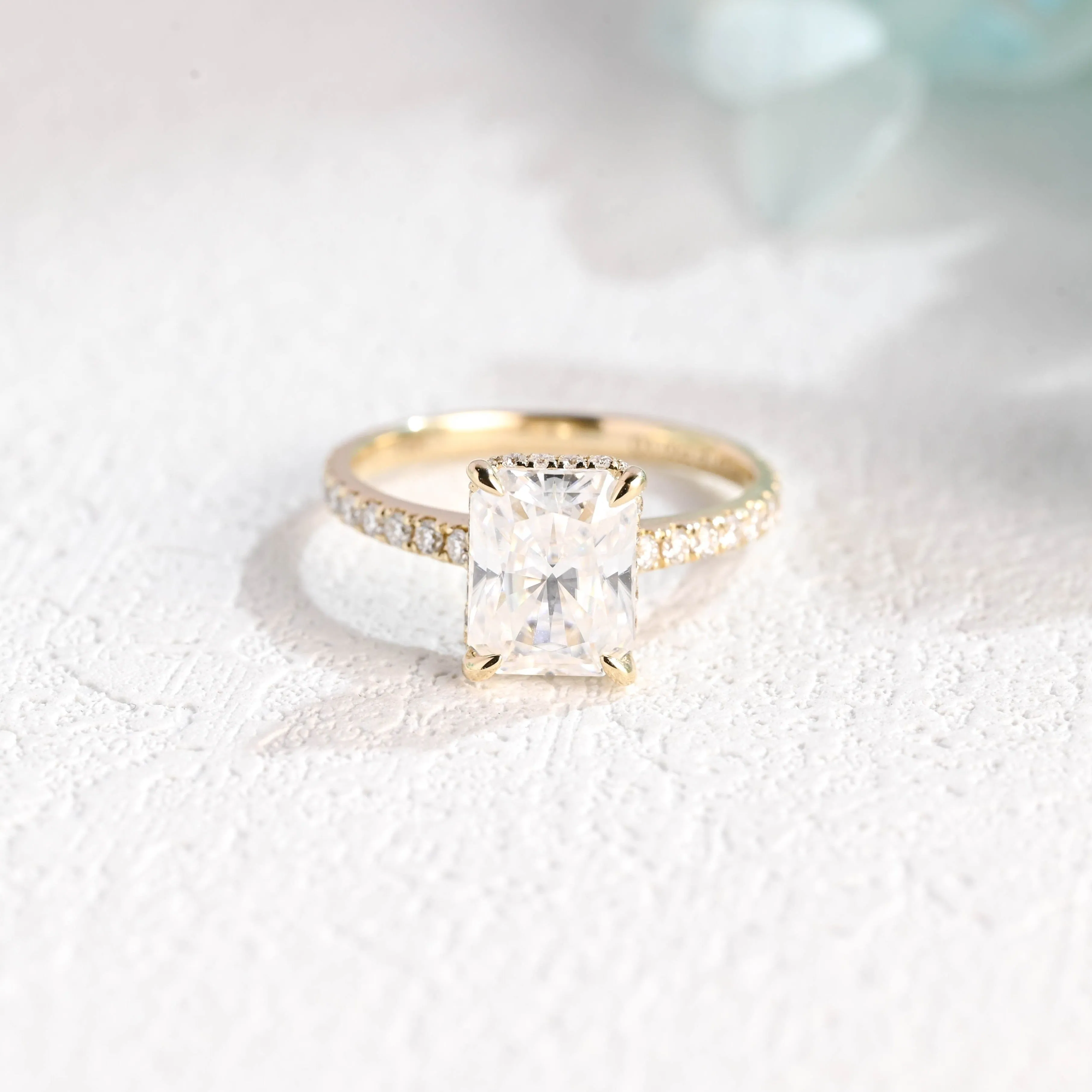 Solid Gold Hidden Halo Radiant Cut Moissanite Engagement Ring sold by Causyou