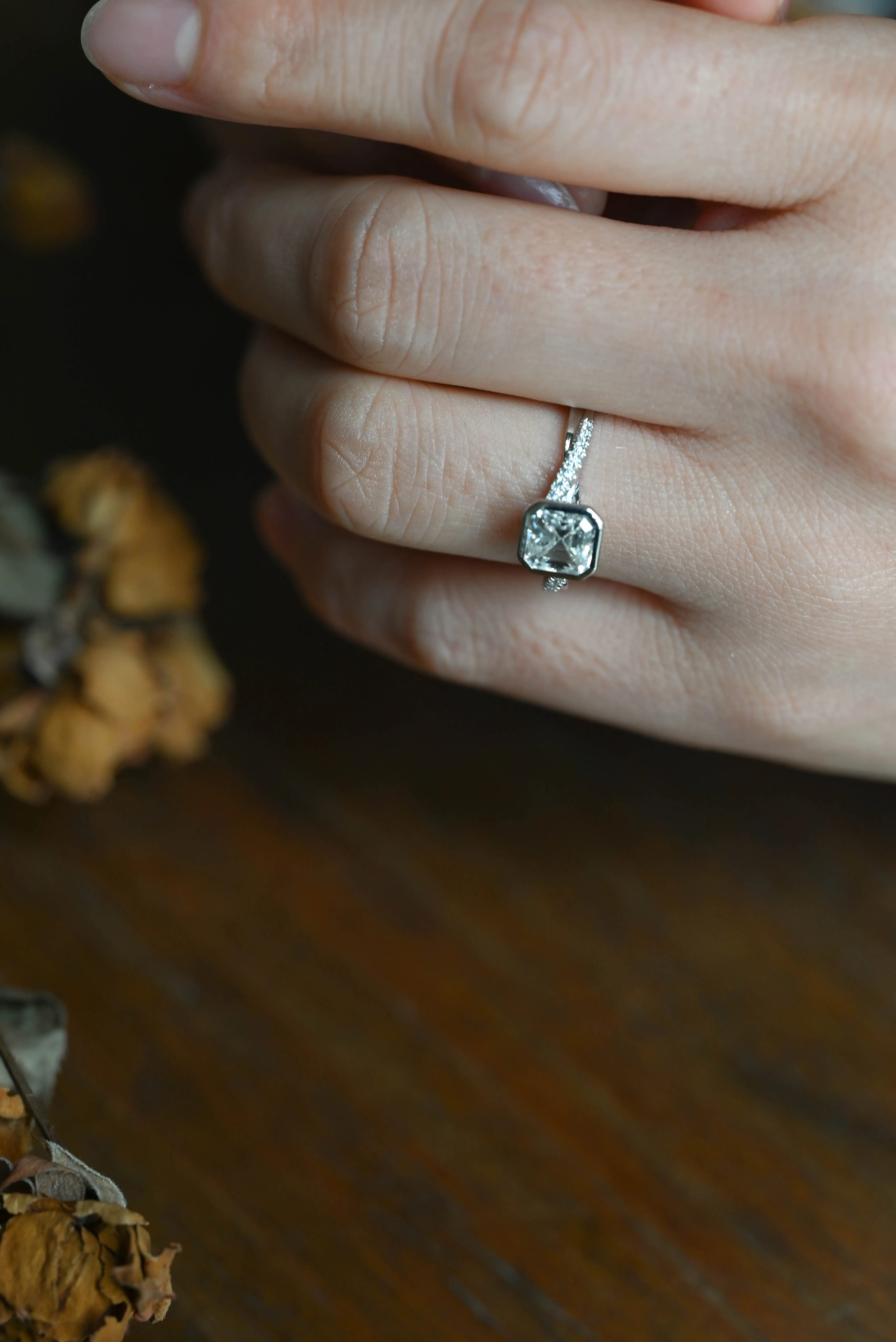 Solid Gold Half Eternity Asscher Cut Moissanite Engagement Ring, Gift for Women sold by Causyou product image thumbnail 3