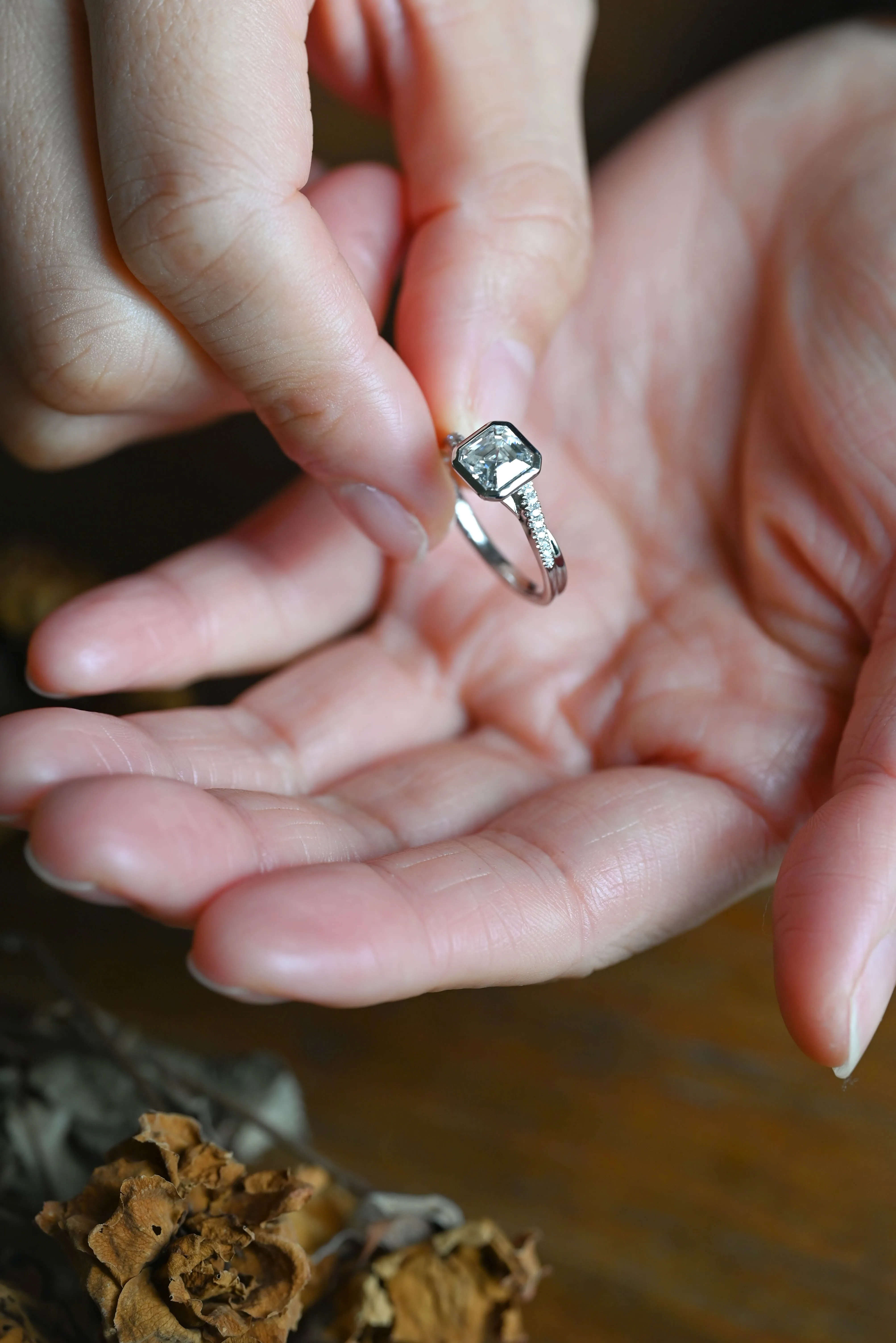 Solid Gold Half Eternity Asscher Cut Moissanite Engagement Ring, Gift for Women sold by Causyou product image thumbnail 2