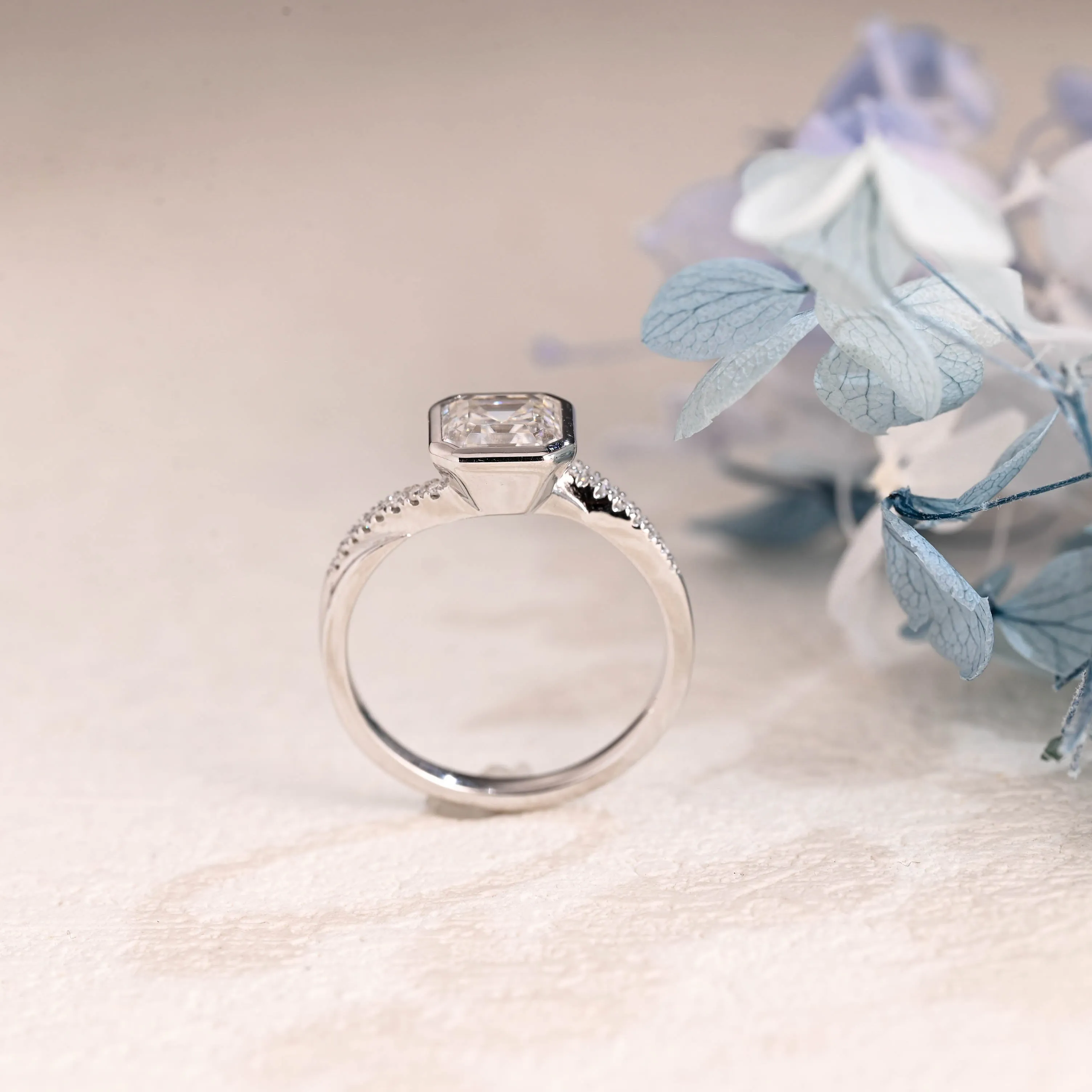 Solid Gold Half Eternity Asscher Cut Moissanite Engagement Ring, Gift for Women sold by Causyou product image thumbnail 5