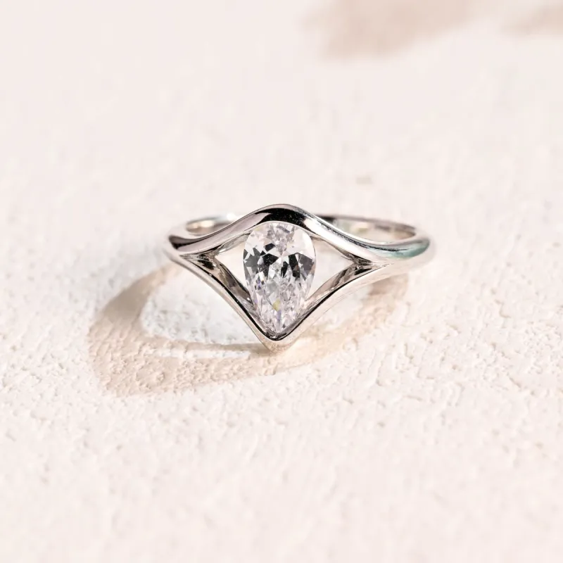 Solid Gold Solitaire Pear Cut Moissanite Engagement Ring sold by Causyou