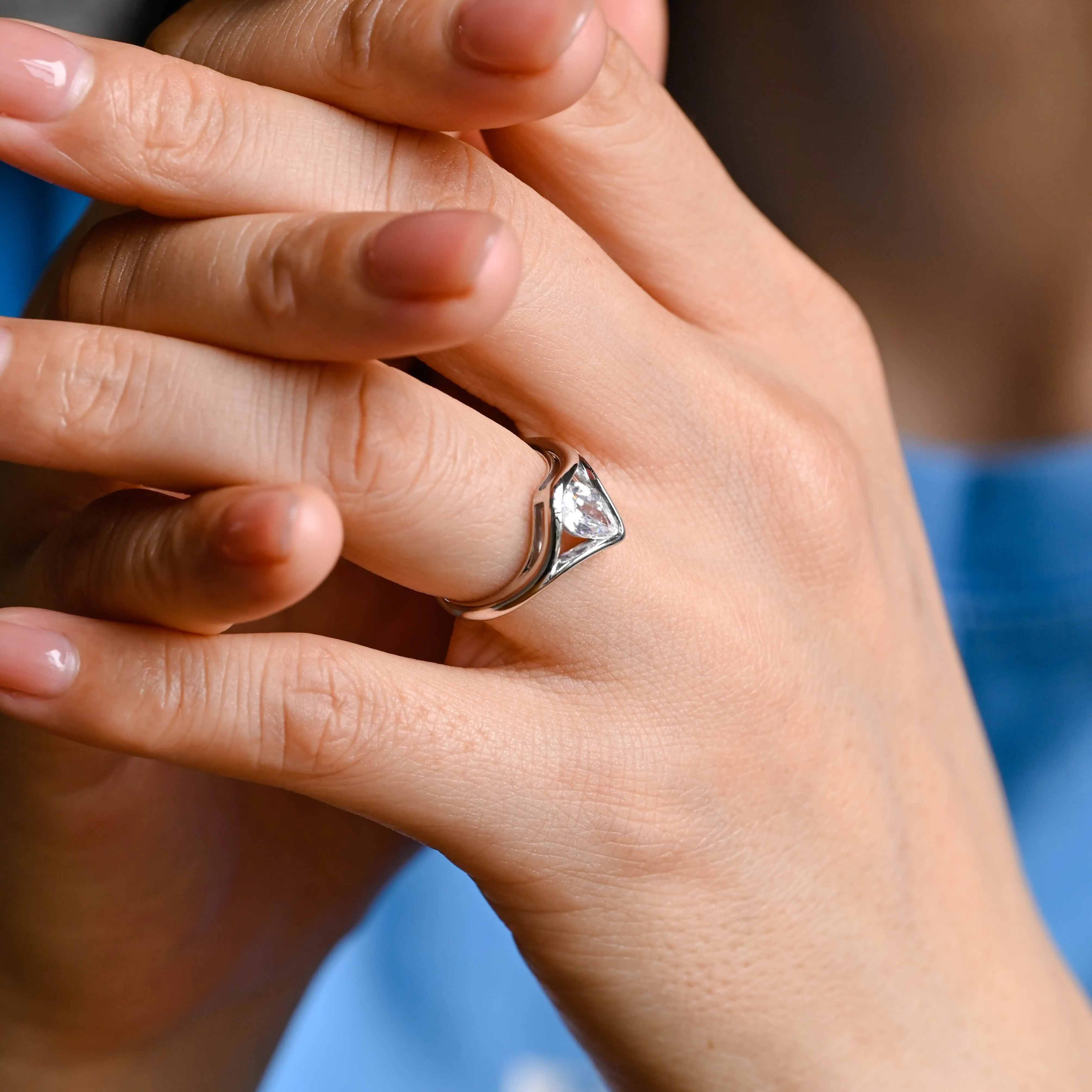 Solid Gold Solitaire Pear Cut Moissanite Engagement Ring sold by Causyou product image thumbnail 4