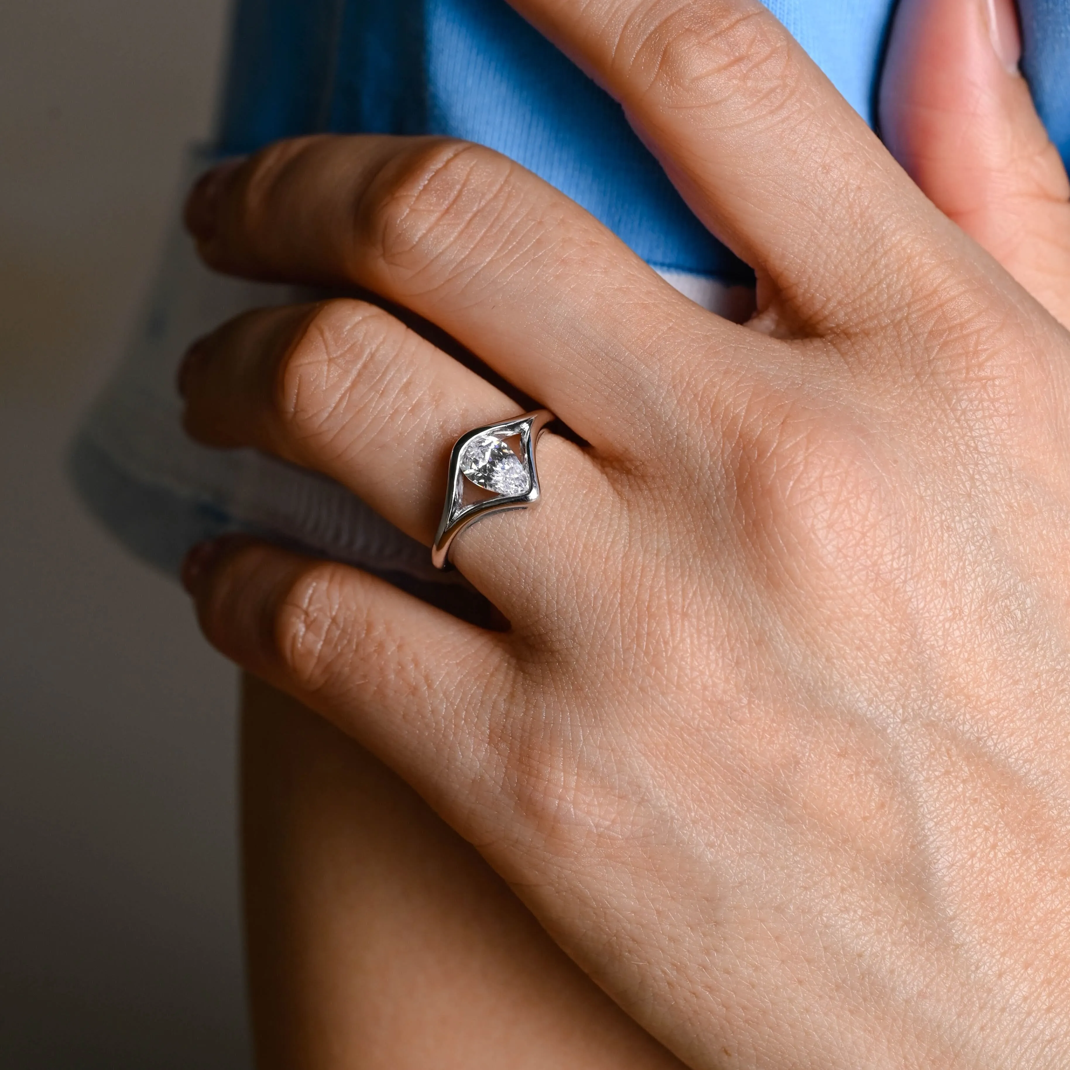 Solid Gold Solitaire Pear Cut Moissanite Engagement Ring sold by Causyou product image thumbnail 3