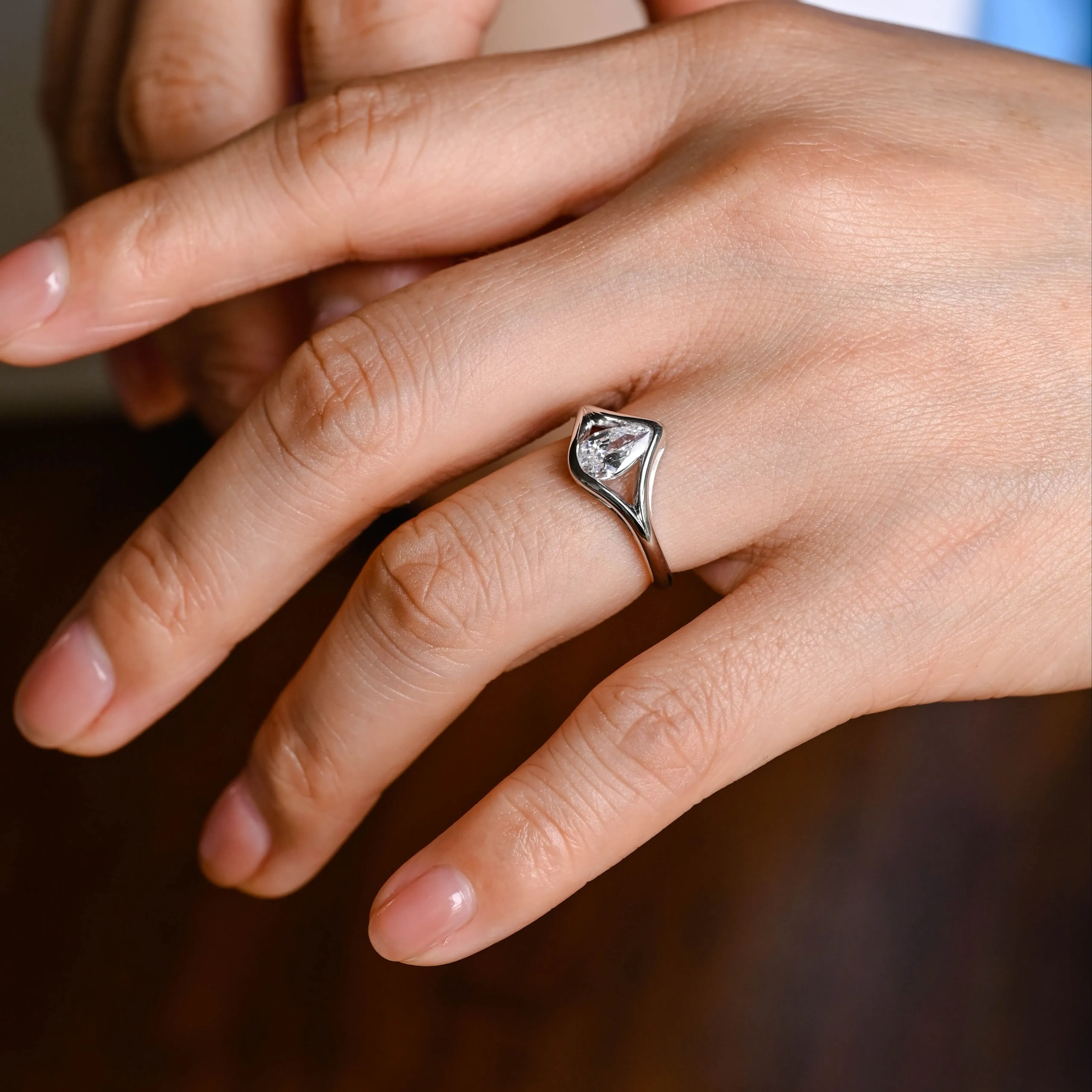 Solid Gold Solitaire Pear Cut Moissanite Engagement Ring sold by Causyou product image thumbnail 2