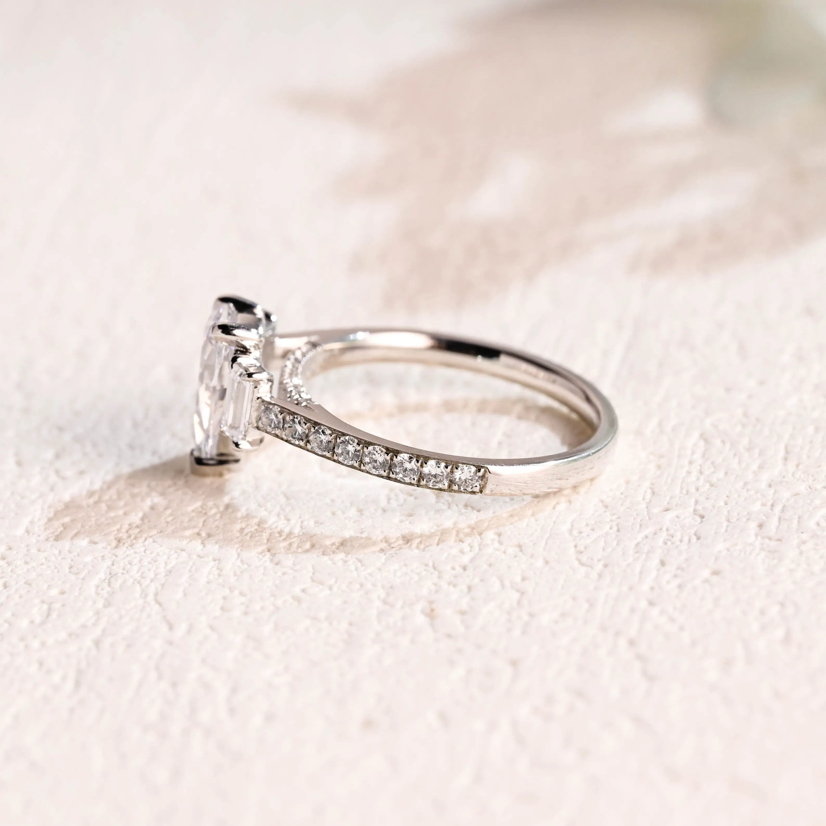 Solid Gold Pave Hidden Halo Pear Cut Moissanite Engagement Ring sold by Causyou product image thumbnail 5