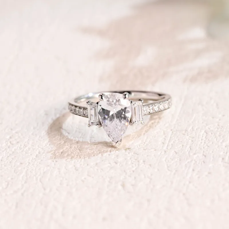 Solid Gold Pave Hidden Halo Pear Cut Moissanite Engagement Ring sold by Causyou