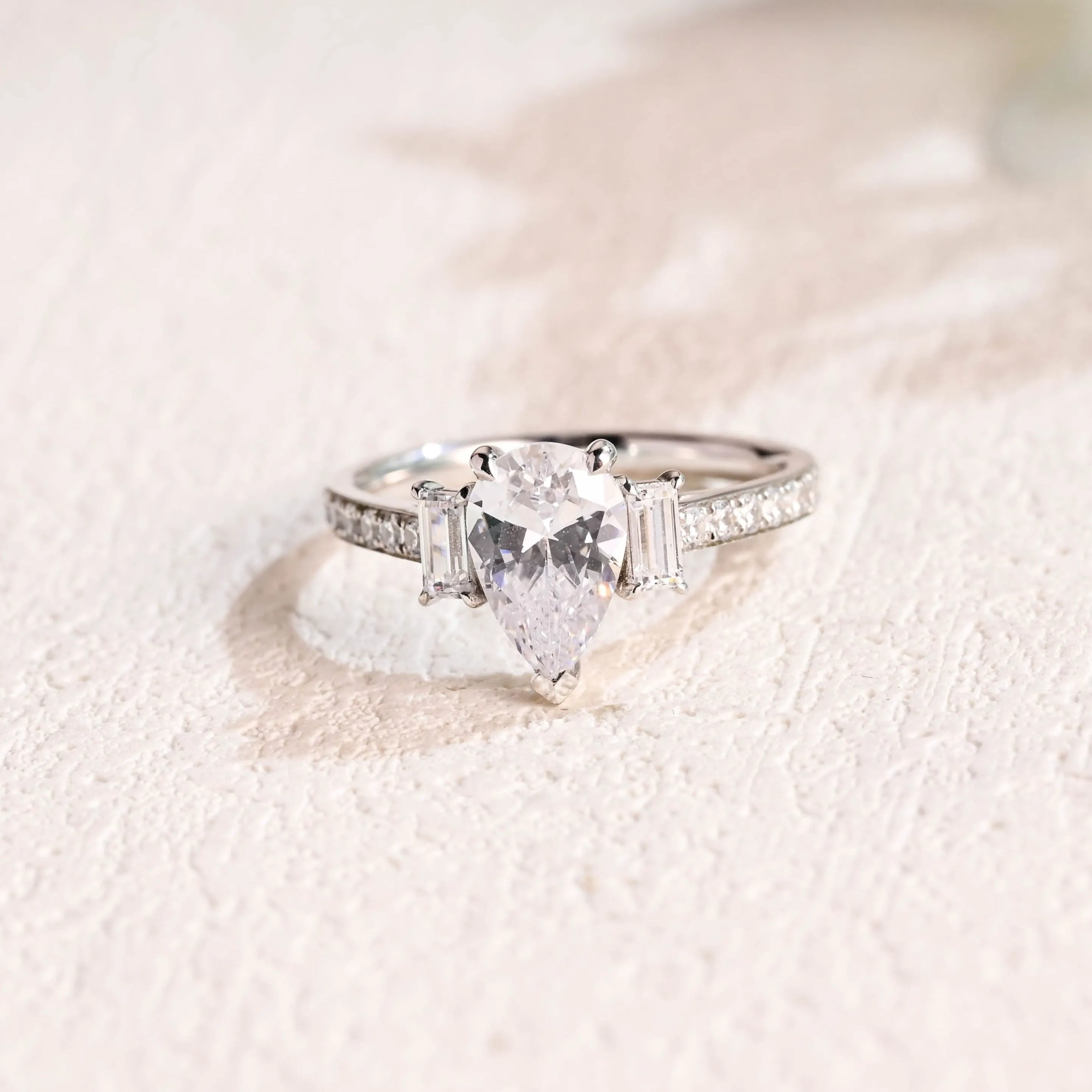 Solid Gold Pave Hidden Halo Pear Cut Moissanite Engagement Ring sold by Causyou
