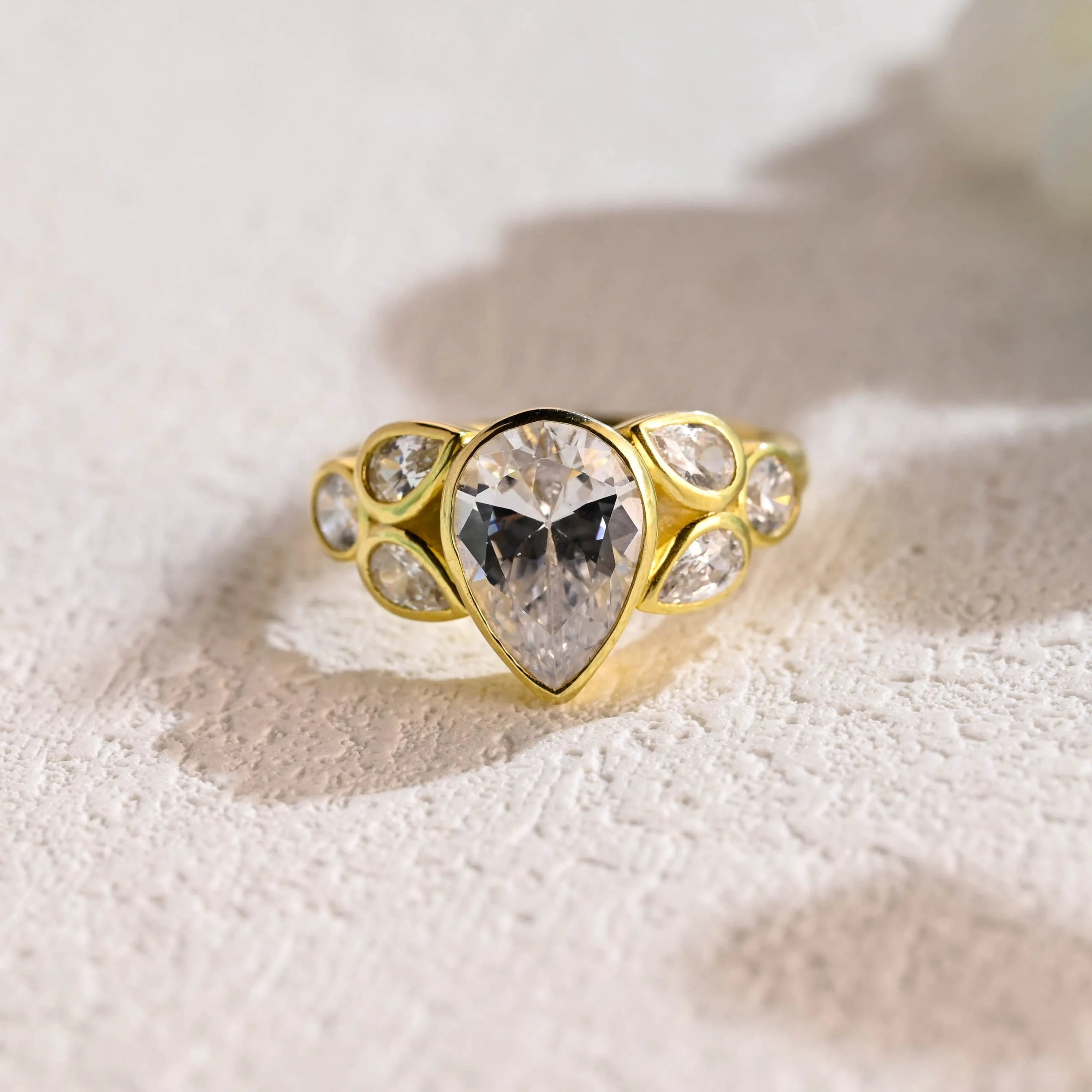 Solid Gold Bezel Pear Cut Moissanite Engagement Ring sold by Causyou